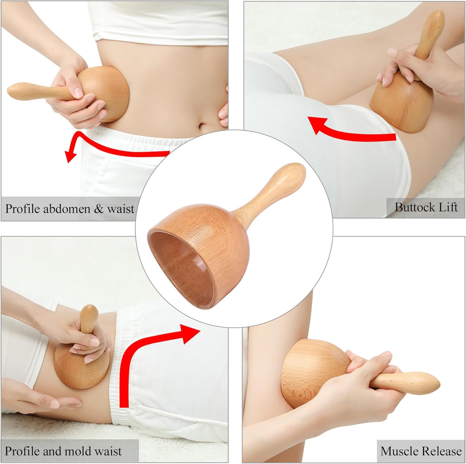 Wood Therapy Massage Tools 5-in-1 Lymphatic Drainage Massager Maderoterapia Kit Wooden Massager Body Sculpting Tools for Muscle Pain Relief, Anti-Cellulite, Body Contouring and Shaping