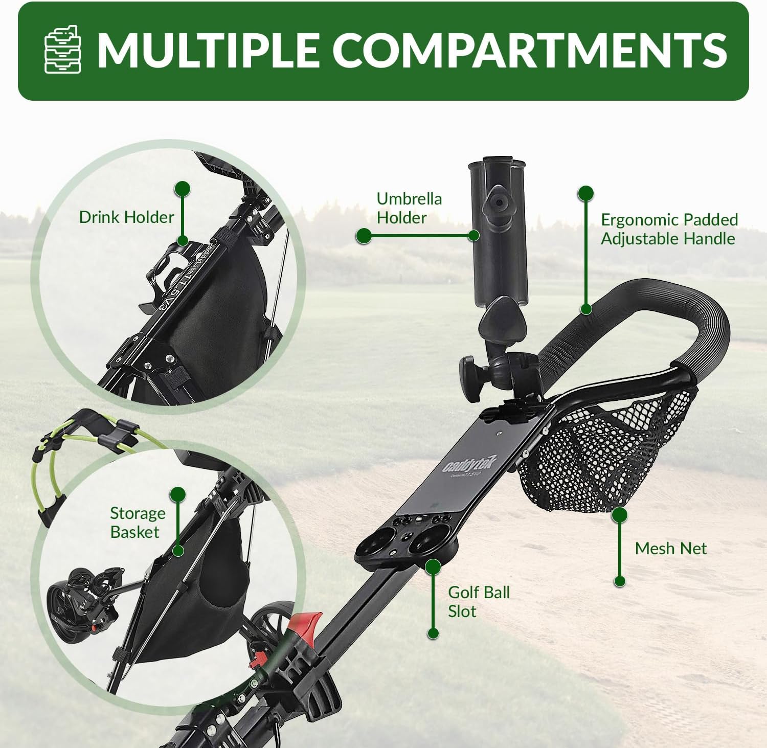 CaddyTek 3 Wheel Golf Push Cart - Lightweight, Close Folding Push Pull Caddy Cart, Easy to Open - CaddyLite 11.5 V3