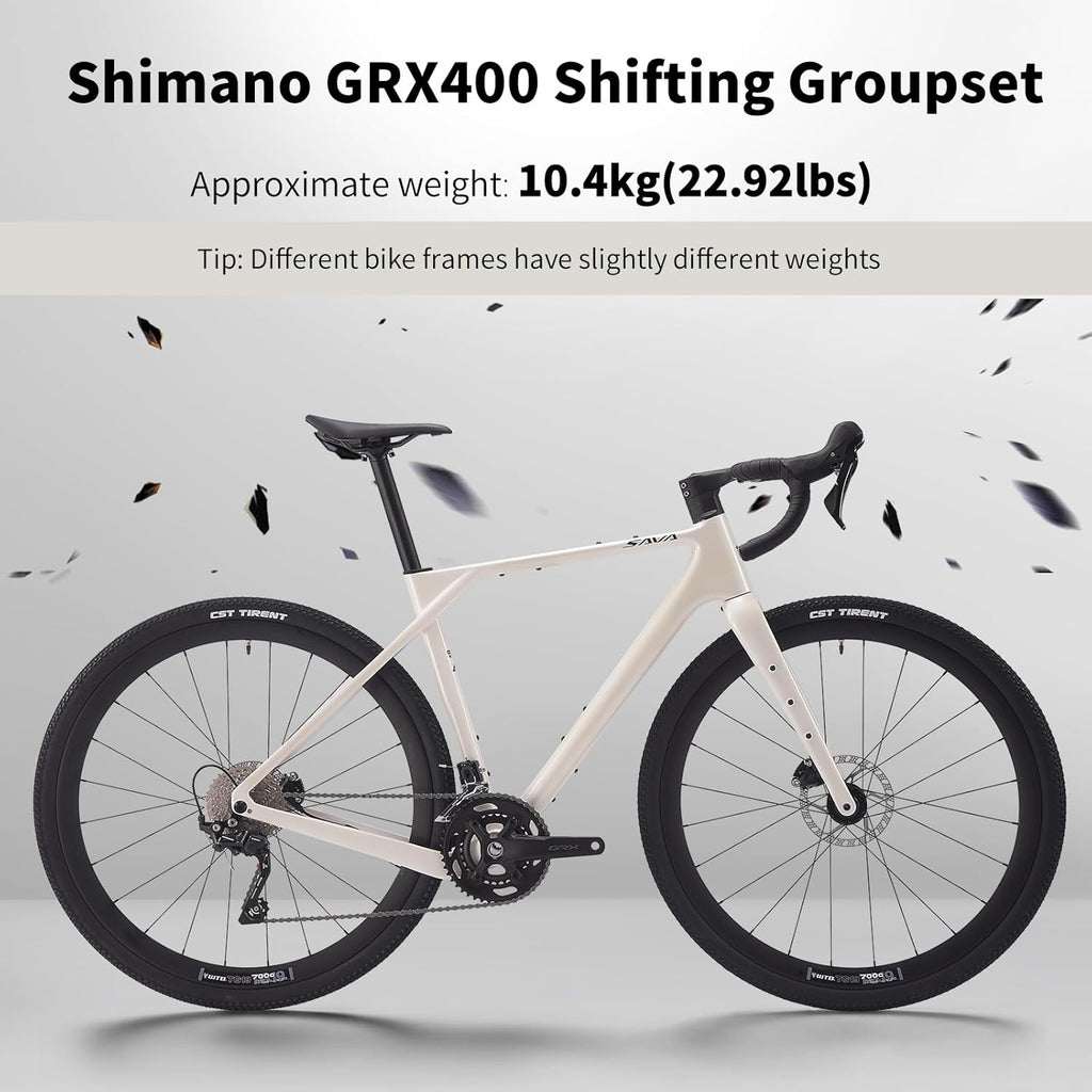 SAVADECK Carbon Gravel Bike - T800 Carbon Frame & Fork, Shimano GRX400 2x10-Speed Groupset, Hydraulic Disc Brakes, 700C x 40mm Tires - Lightweight Design for Road & Off-Road Adventures