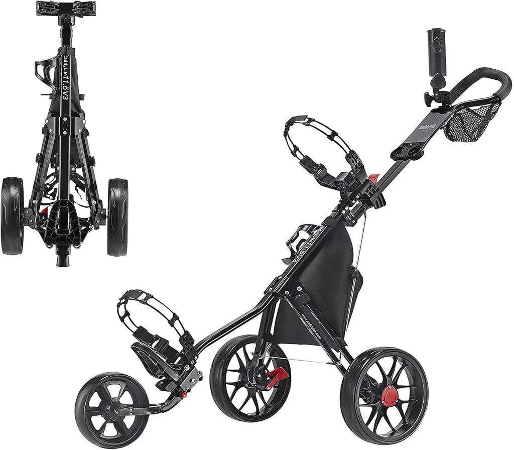 CaddyTek 3 Wheel Golf Push Cart - Lightweight, Close Folding Push Pull Caddy Cart, Easy to Open - CaddyLite 11.5 V3
