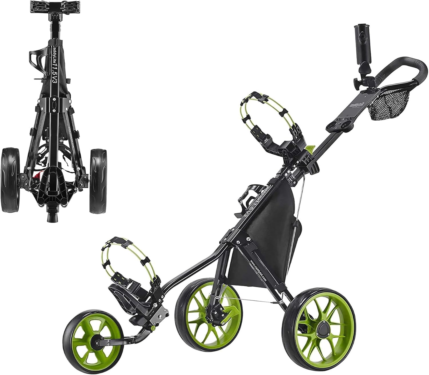 CaddyTek 3 Wheel Golf Push Cart - Lightweight, Close Folding Push Pull Caddy Cart, Easy to Open - CaddyLite 11.5 V3