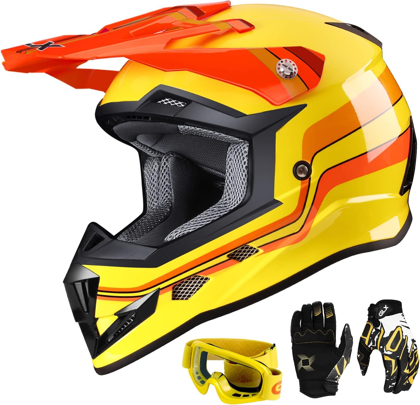 GLX GX623 Youth ATV/Dirt Bike Helmet Combo - Matte Black, Large - DOT