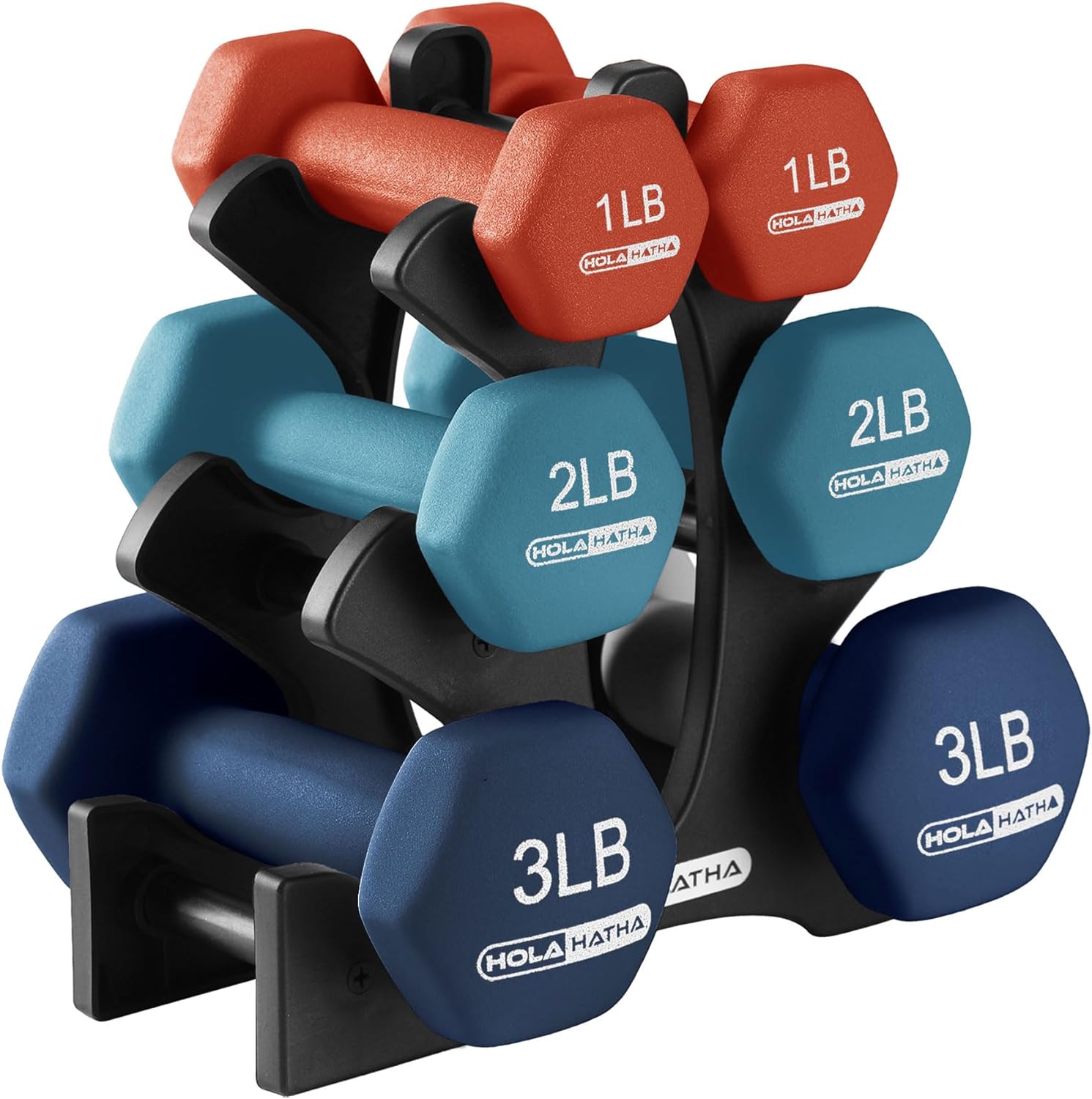 HolaHatha Neoprene Dumbbell Free Hand Weight Set with Rack, Ideal for Home Exercises to Gain Tone and Definition