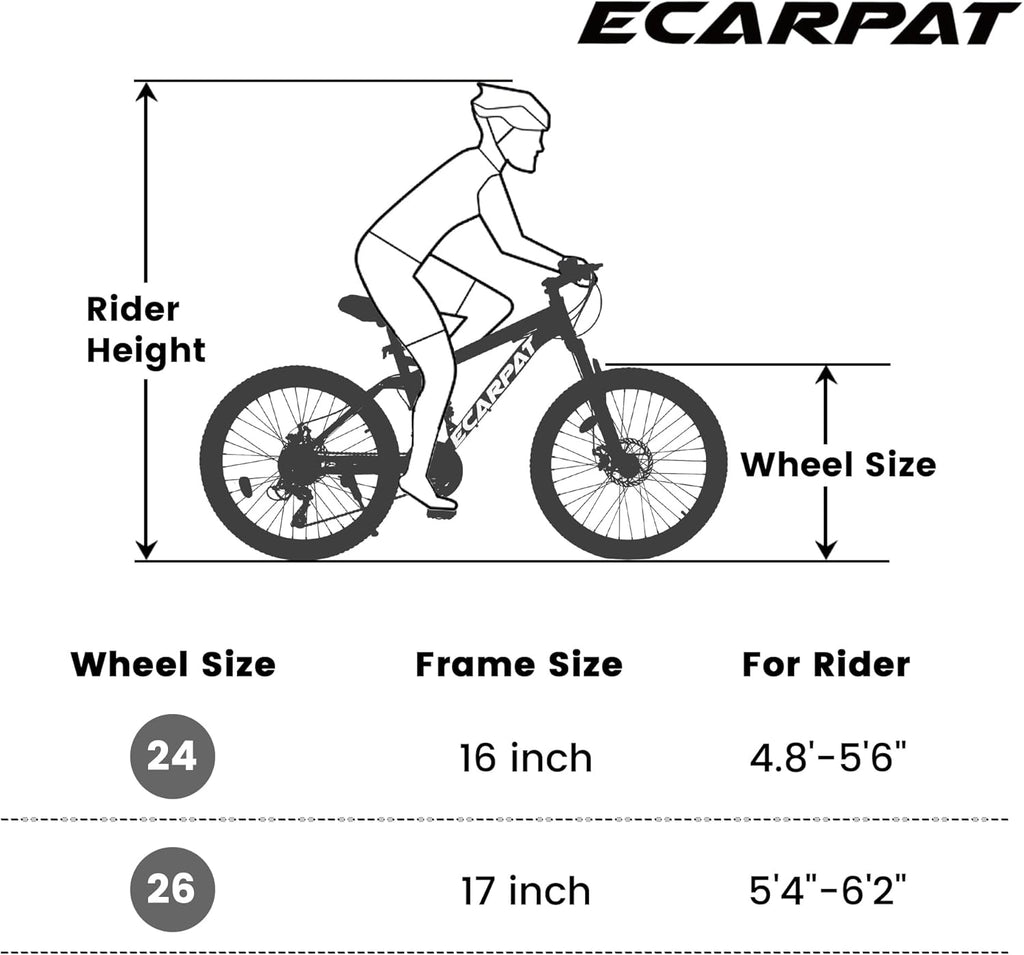 Ecarpat 24/26/27.5 Inch Mountain Bike, Dual/Front Suspension Mens Mountain Bike with 21 Speeds High-Carbon Steel Frame and Disc/V Brakes, Adult Sport Bicycle for Trail Snow Commuter City Road