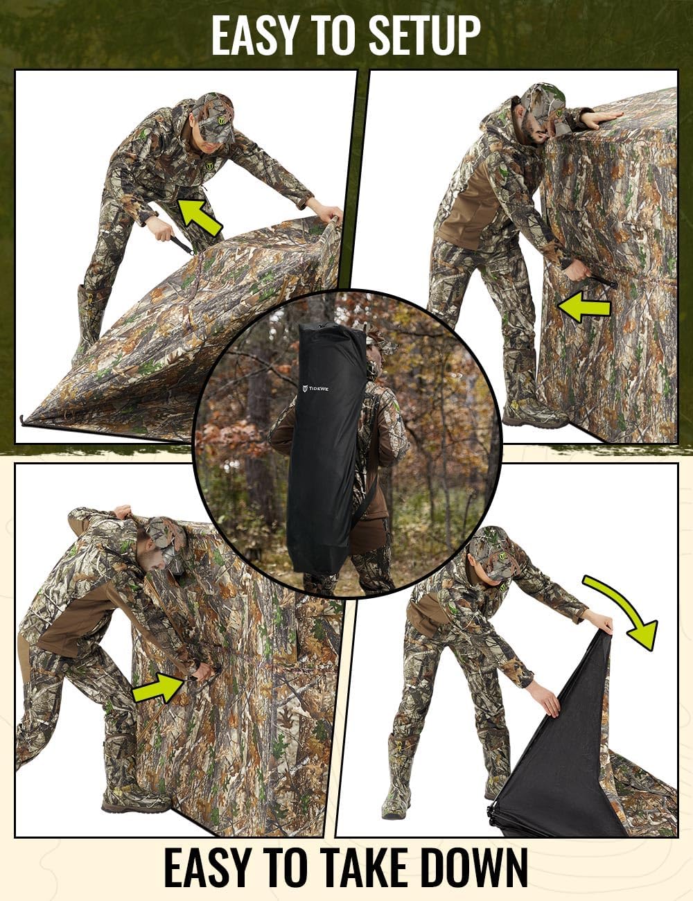 TIDEWE Hunting Blind 270°See Through with Carrying Bag, 1-2& 2-3& 3-4 Person Pop Up Ground Blinds, Portable Resilient Hunting Tent (Camouflage)