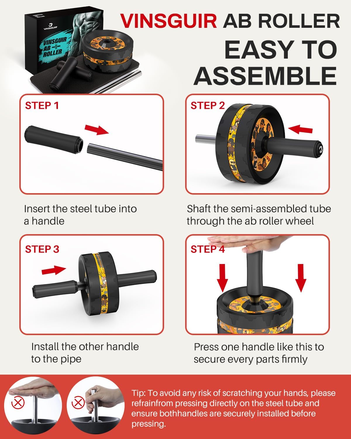 VINSGUIR Ab Roller Wheel, Abs & Core Workout Equipment for Home Gym with Knee Pad Accessories, Abdominal Wheel for Full-body Strength Training