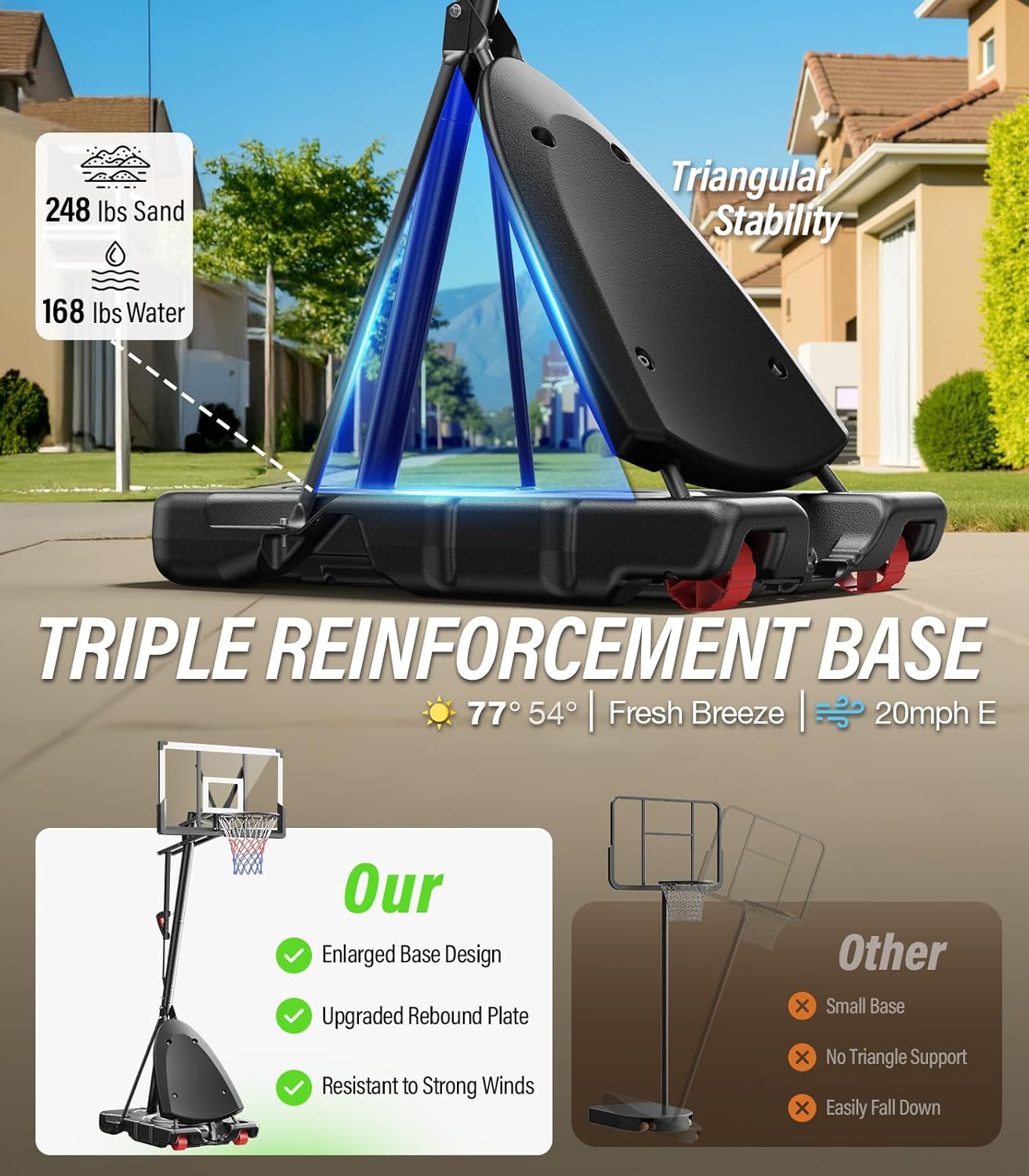 Basketball Hoop Outdoor, 4.4-10 ft Adjustable Height, Portable Basketball Hoop Goal System for Kids Teens and Adults, Weather-Resistant Heavy Base and 45 Inch Shatterproof Backboard