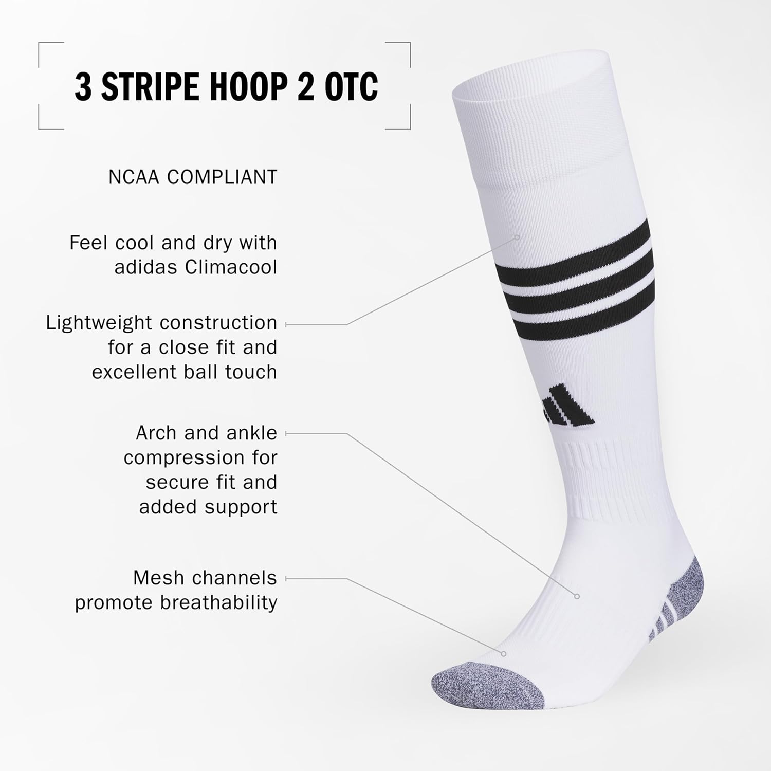 adidas 3-Stripe Hoop Soccer Socks (1-Pair) with Arch Compression for a Secure Fit