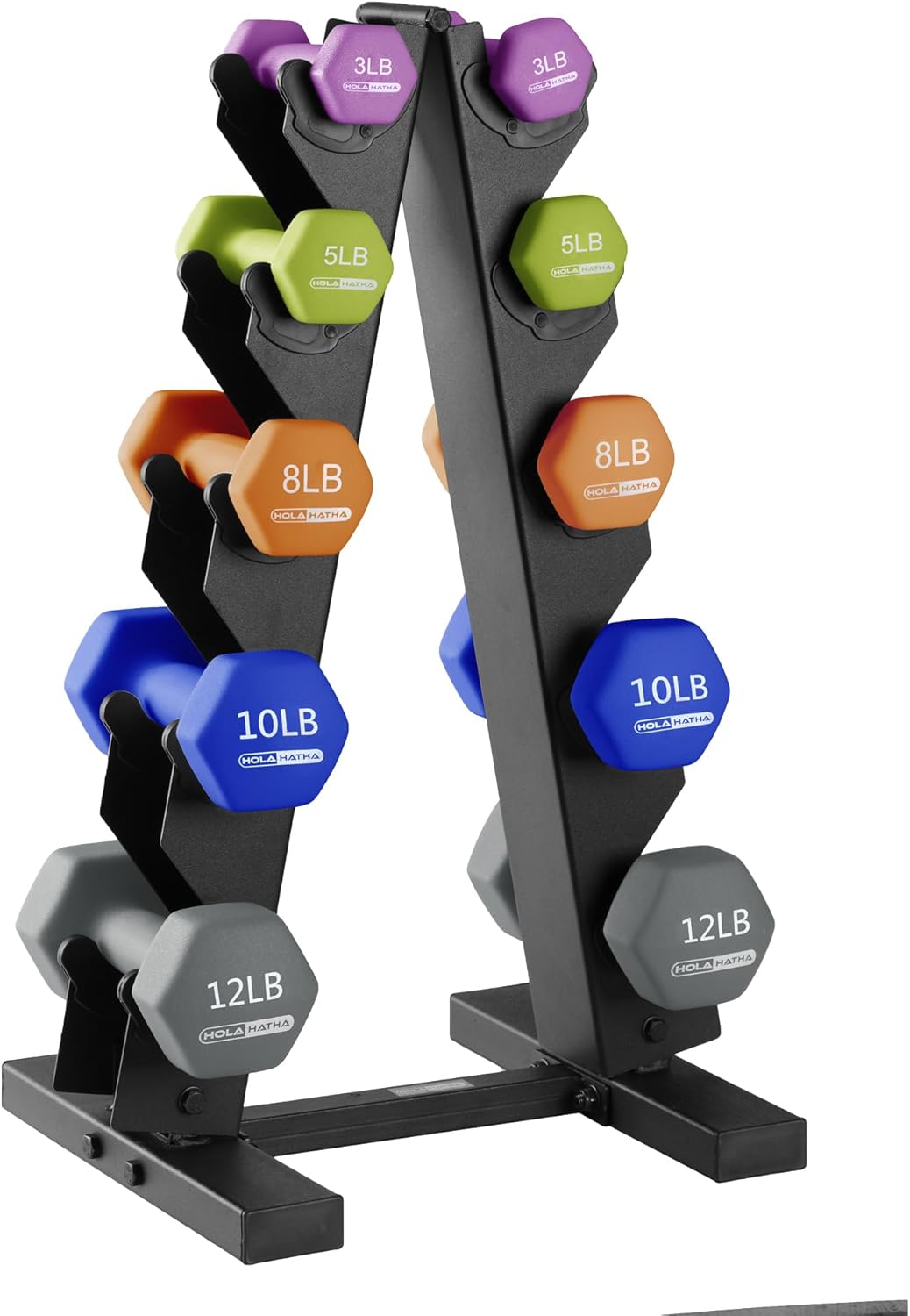 HolaHatha Neoprene Dumbbell Free Hand Weight Set with Rack, Ideal for Home Exercises to Gain Tone and Definition