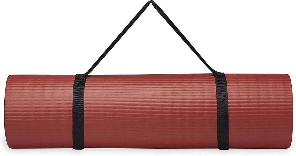 Gaiam Essentials Thick Yoga Mat Fitness & Exercise Mat with Easy-Cinch Yoga Mat Carrier Strap, 72"L x 24"W x 2/5 Inch Thick