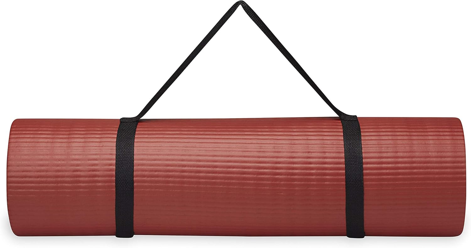 Gaiam Essentials Thick Yoga Mat Fitness & Exercise Mat with Easy-Cinch Yoga Mat Carrier Strap, 72"L x 24"W x 2/5 Inch Thick