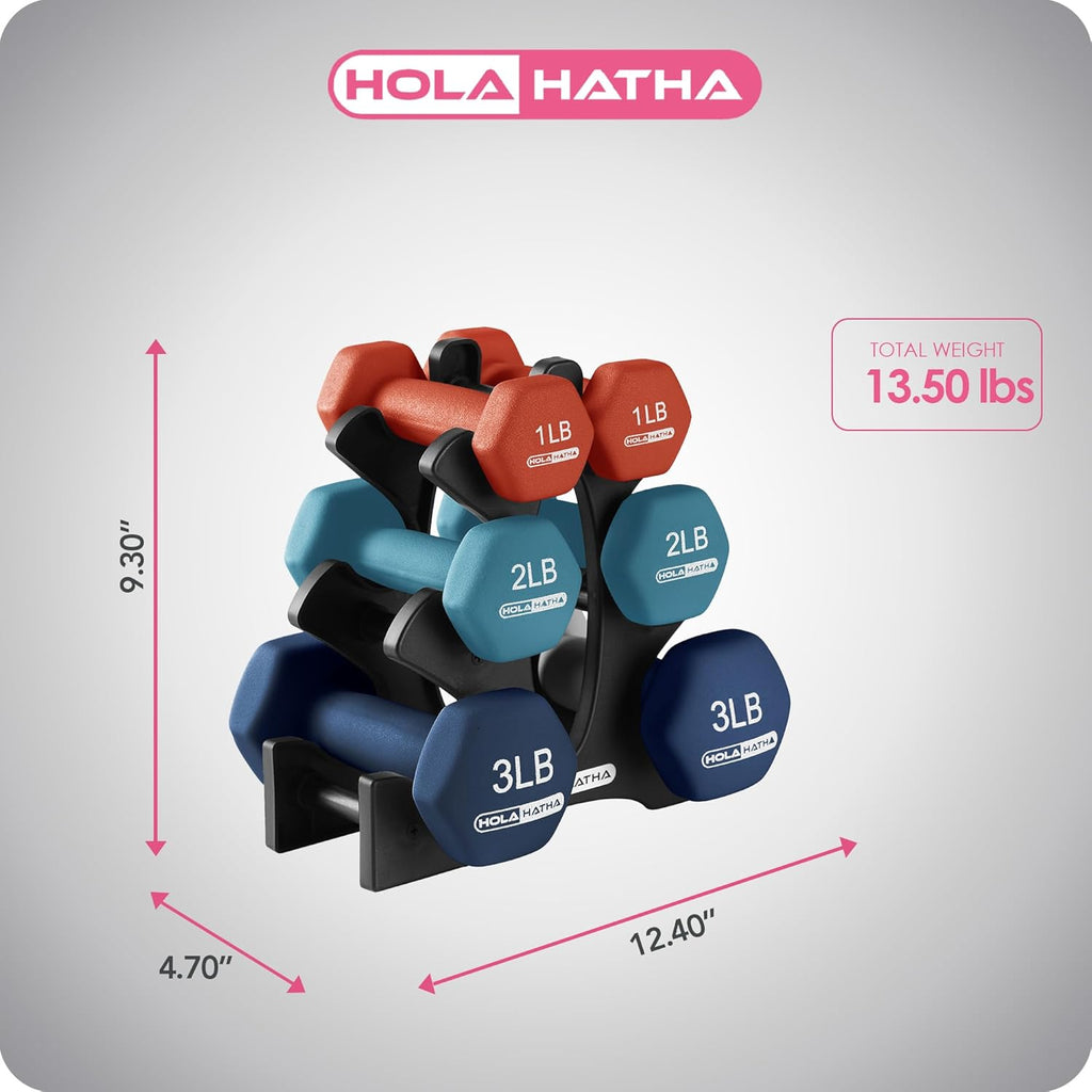 HolaHatha Neoprene Dumbbell Free Hand Weight Set with Rack, Ideal for Home Exercises to Gain Tone and Definition