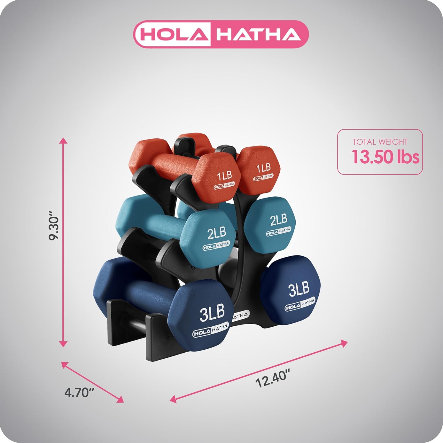 HolaHatha Neoprene Dumbbell Free Hand Weight Set with Rack, Ideal for Home Exercises to Gain Tone and Definition