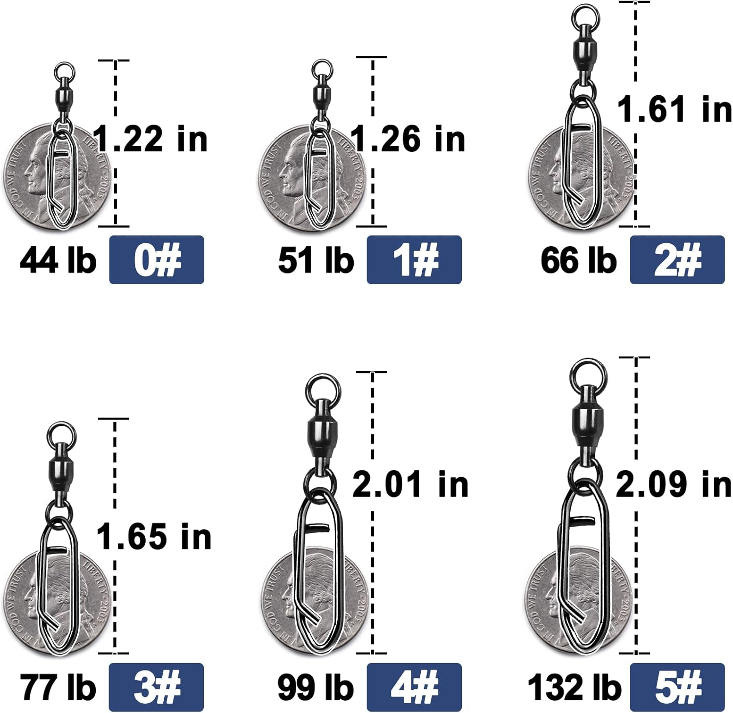 Ball Bearing Snap Swivels 25Pcs Fishing Clips Quick Change Connector Stainless Steel Terminal Tackle for Saltwater Freshwater Size 0# 1# 2# 3# 4# 5#