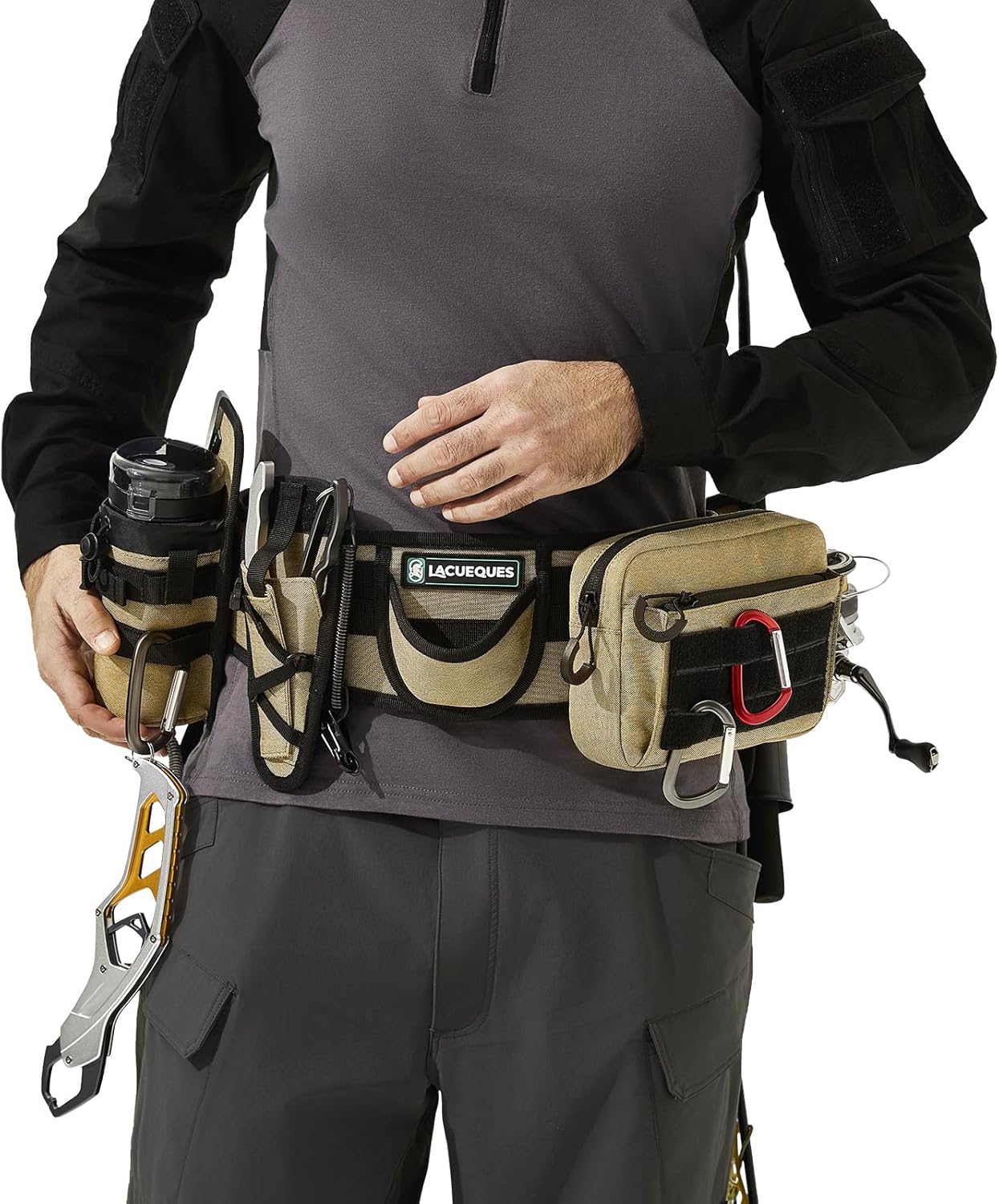 Professional Fishing Belt set Wade Tackle Belt Kit–Detachable Bait/Pliers Pouches, Rod Holder, Insulated Cup Pocket, Multi-Hook Design