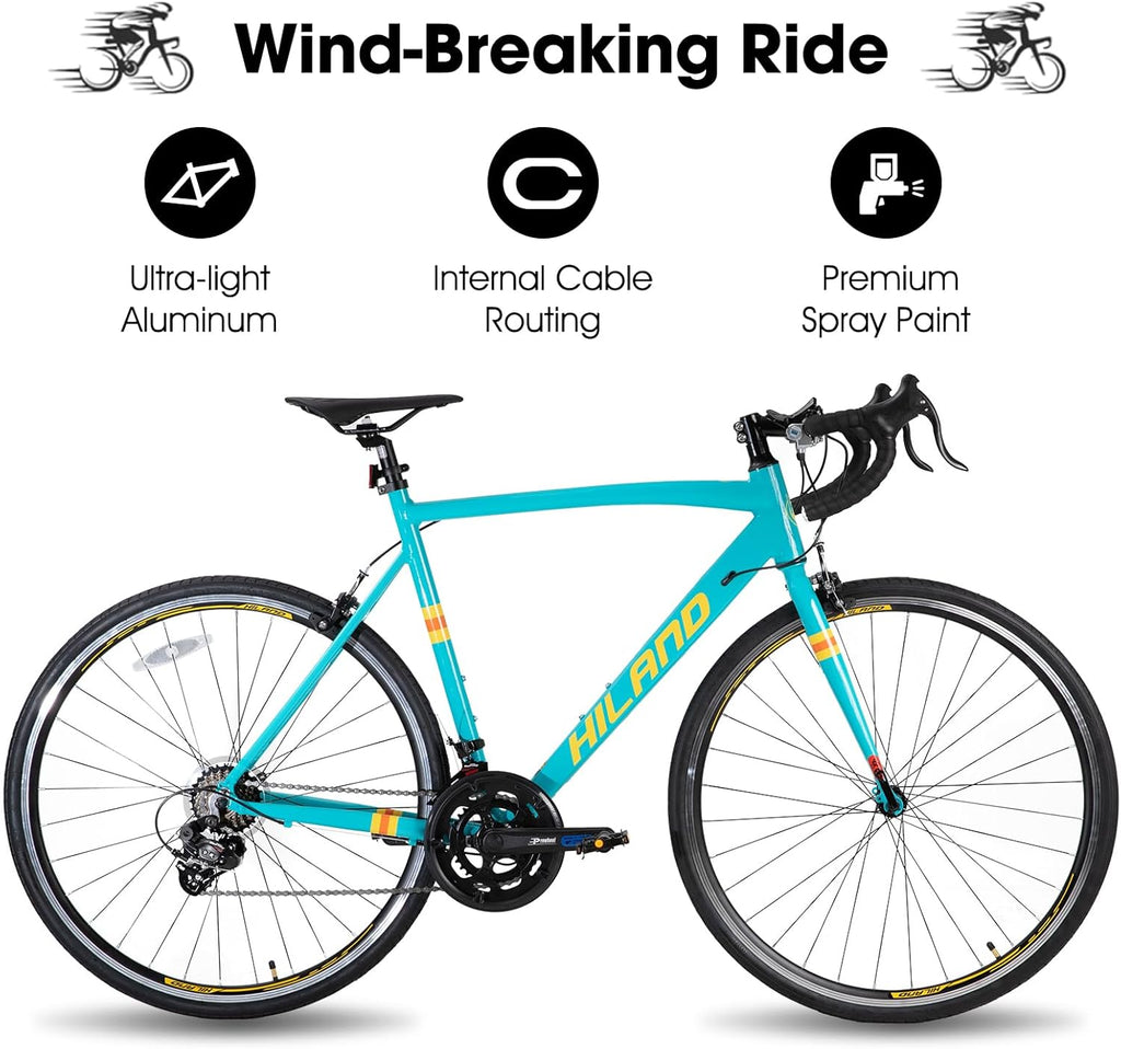 HILAND 700c Road Bike 14 Speed, Aluminum Frame Racing Bike, City Commuter Bicycle for Men Women