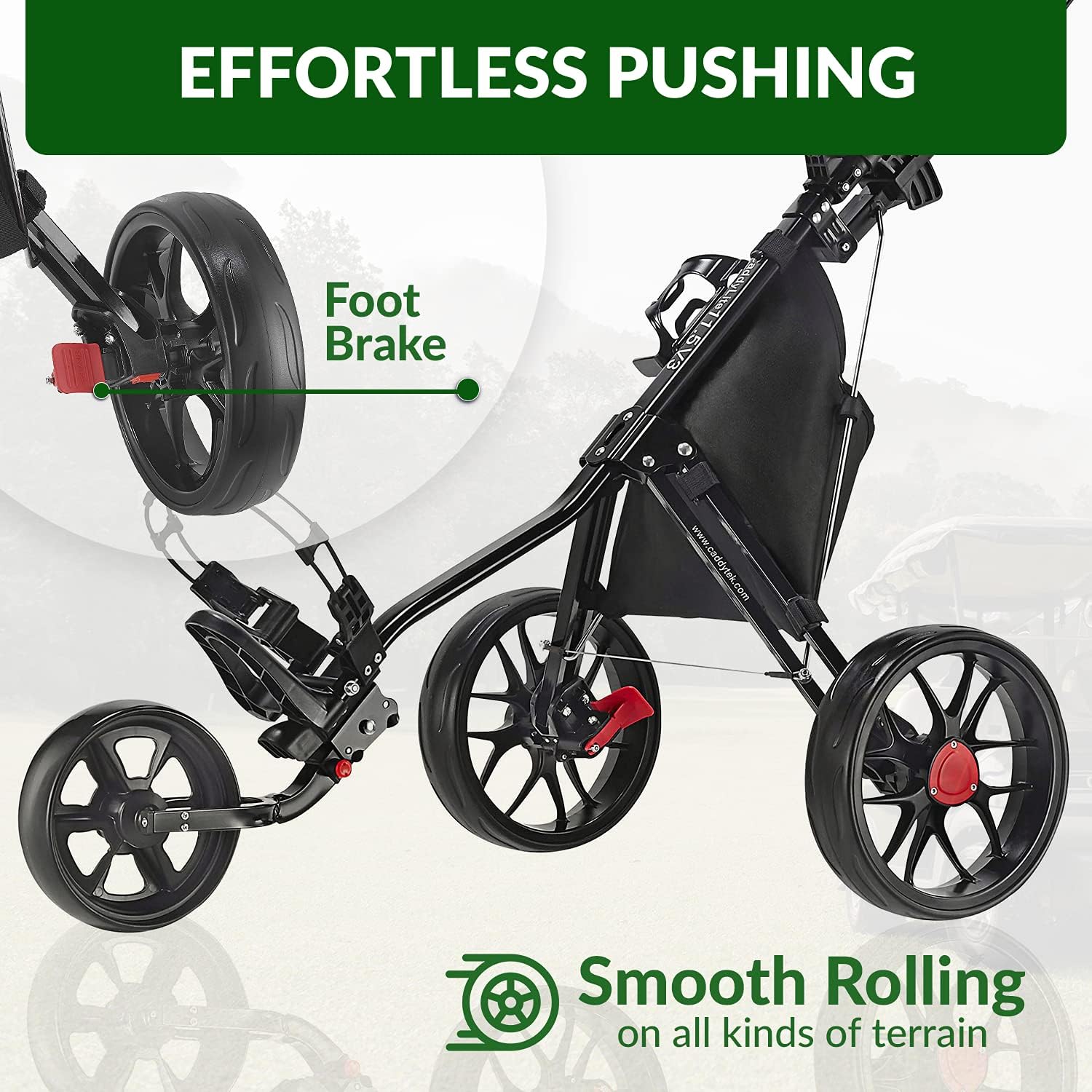 CaddyTek 3 Wheel Golf Push Cart - Lightweight, Close Folding Push Pull Caddy Cart, Easy to Open - CaddyLite 11.5 V3