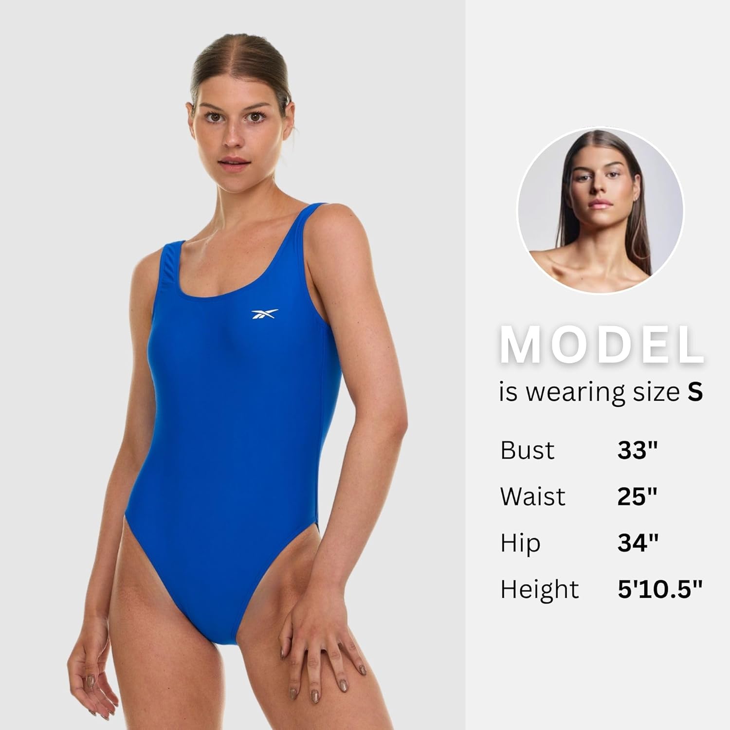 Reebok One Piece Swimsuit Women, Scoop Back High Cut Womens Bathing Suits One Piece, Ladies Athletic Backless Swim Suit