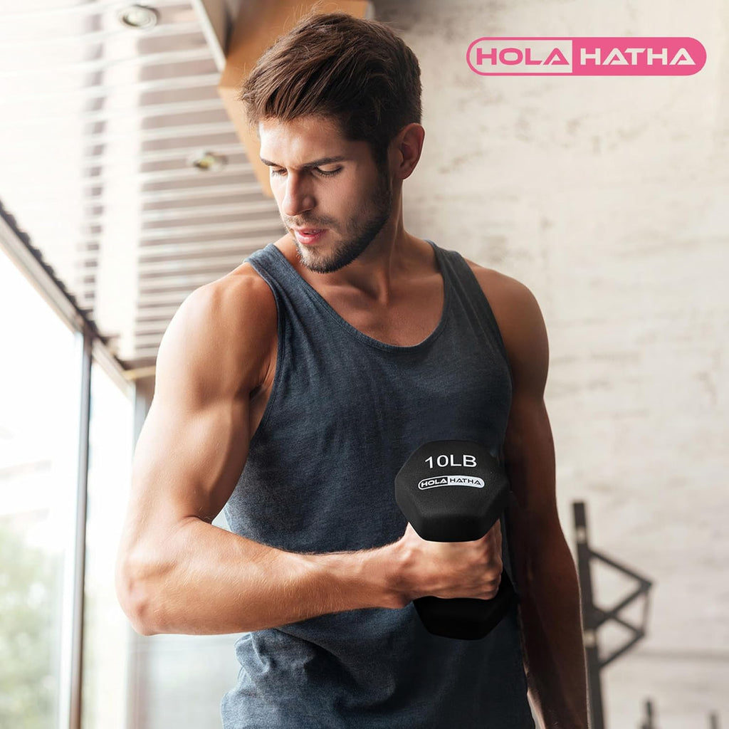 HolaHatha Neoprene Dumbbell Free Hand Weight Set with Rack, Ideal for Home Exercises to Gain Tone and Definition
