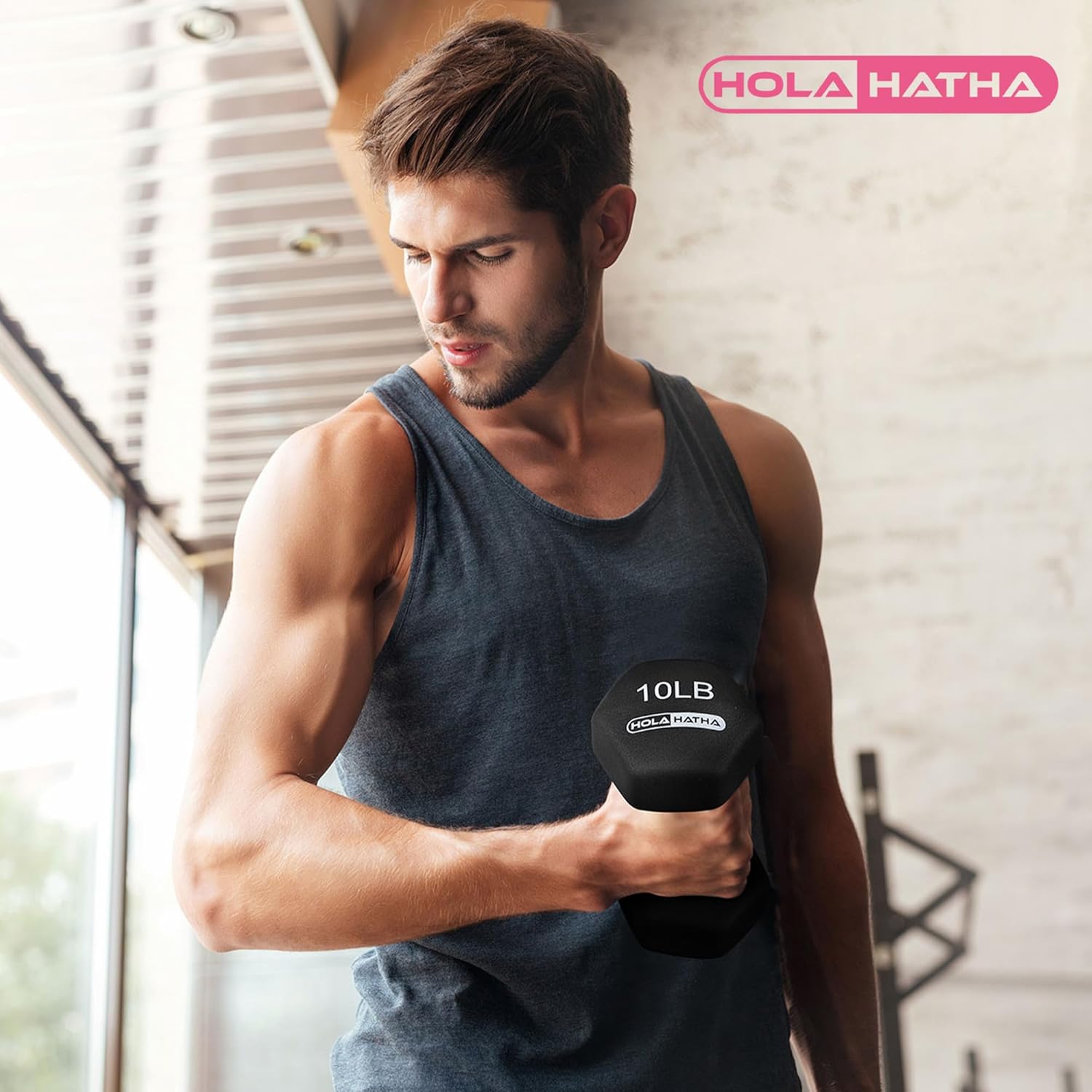 HolaHatha Neoprene Dumbbell Free Hand Weight Set with Rack, Ideal for Home Exercises to Gain Tone and Definition