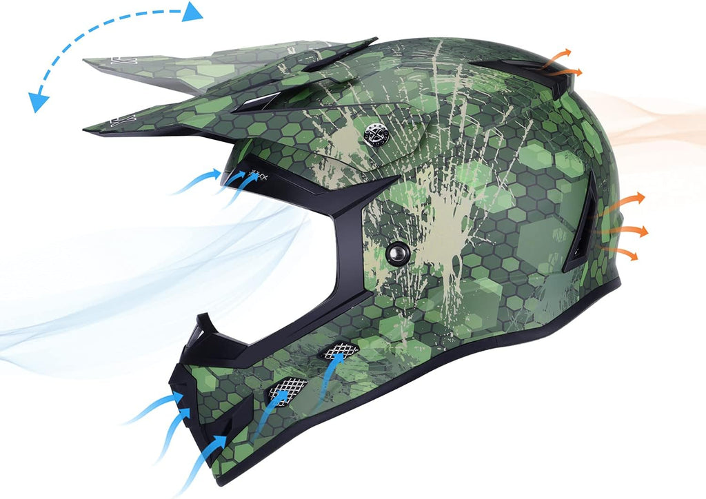 GLX GX623 Youth ATV/Dirt Bike Helmet Combo - Matte Black, Large - DOT