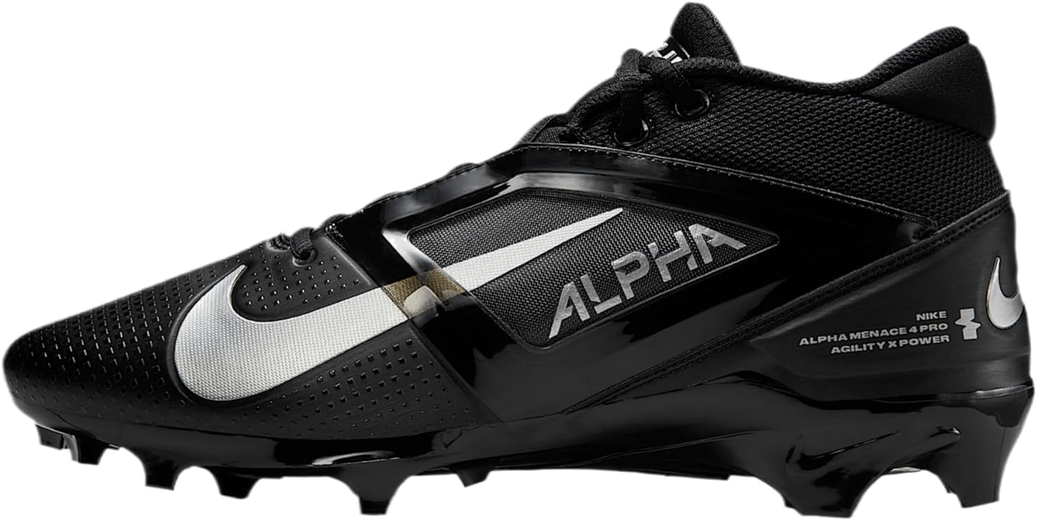 Nike Alpha Menace 4 Pro Football Cleats (FD7037-002, Black/Metallic Silver)