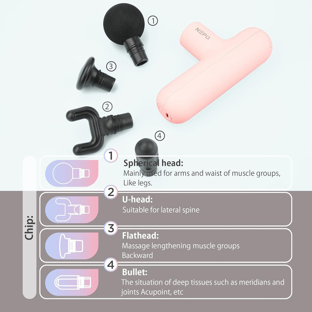 Mini Massage Gun, Powerful Fascial Gun Portable Deep Tissue Percussion Muscle Back Head Massager for Pain Relief with 4 Massage Heads High-Intensity Vibration Rechargeable Small Massage Gun
