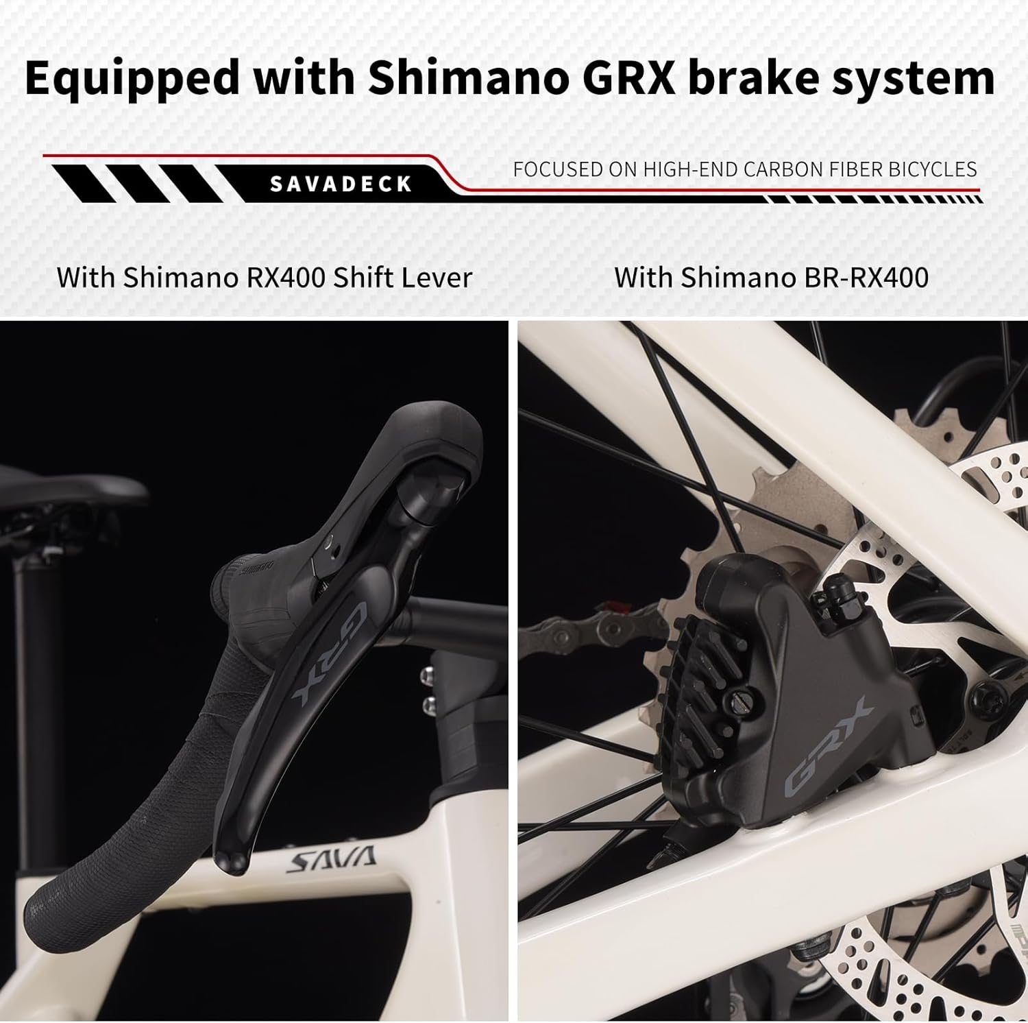 SAVADECK Carbon Gravel Bike - T800 Carbon Frame & Fork, Shimano GRX400 2x10-Speed Groupset, Hydraulic Disc Brakes, 700C x 40mm Tires - Lightweight Design for Road & Off-Road Adventures