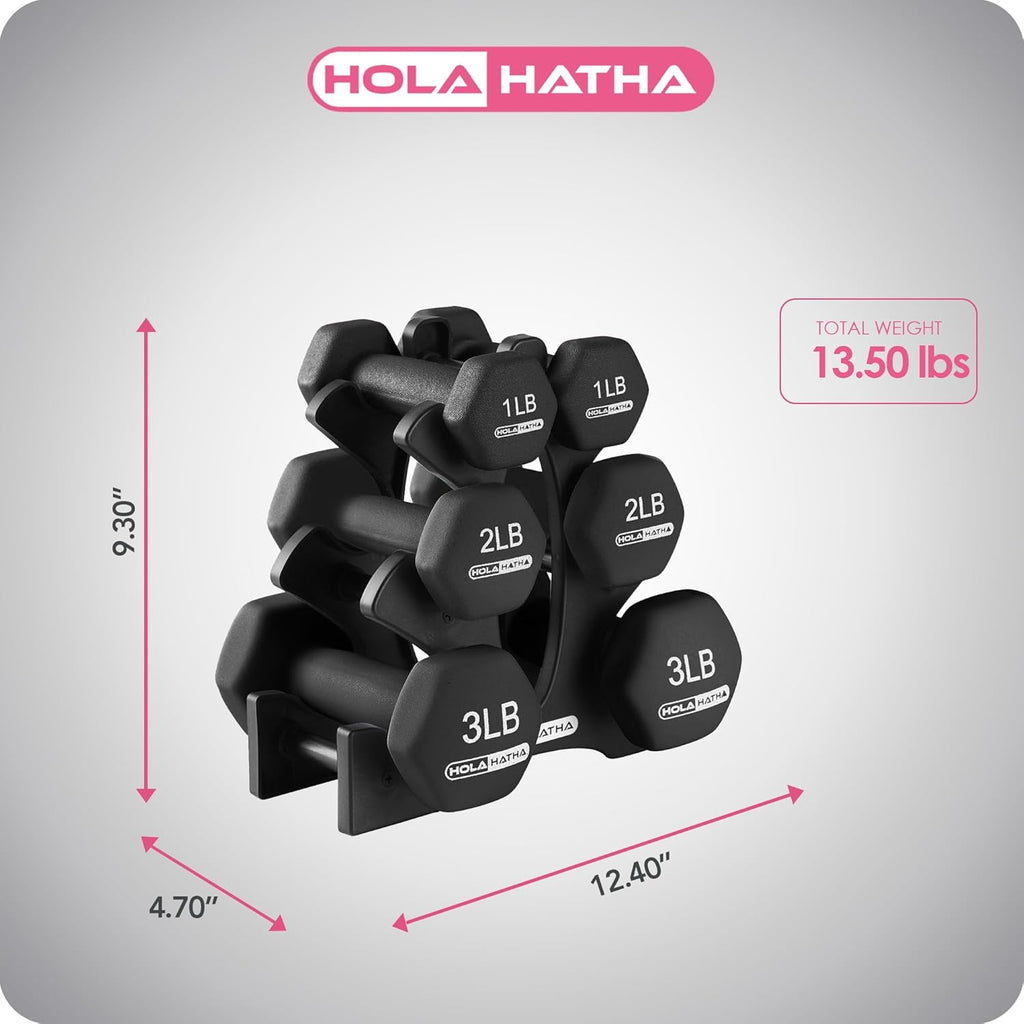 HolaHatha Neoprene Dumbbell Free Hand Weight Set with Rack, Ideal for Home Exercises to Gain Tone and Definition