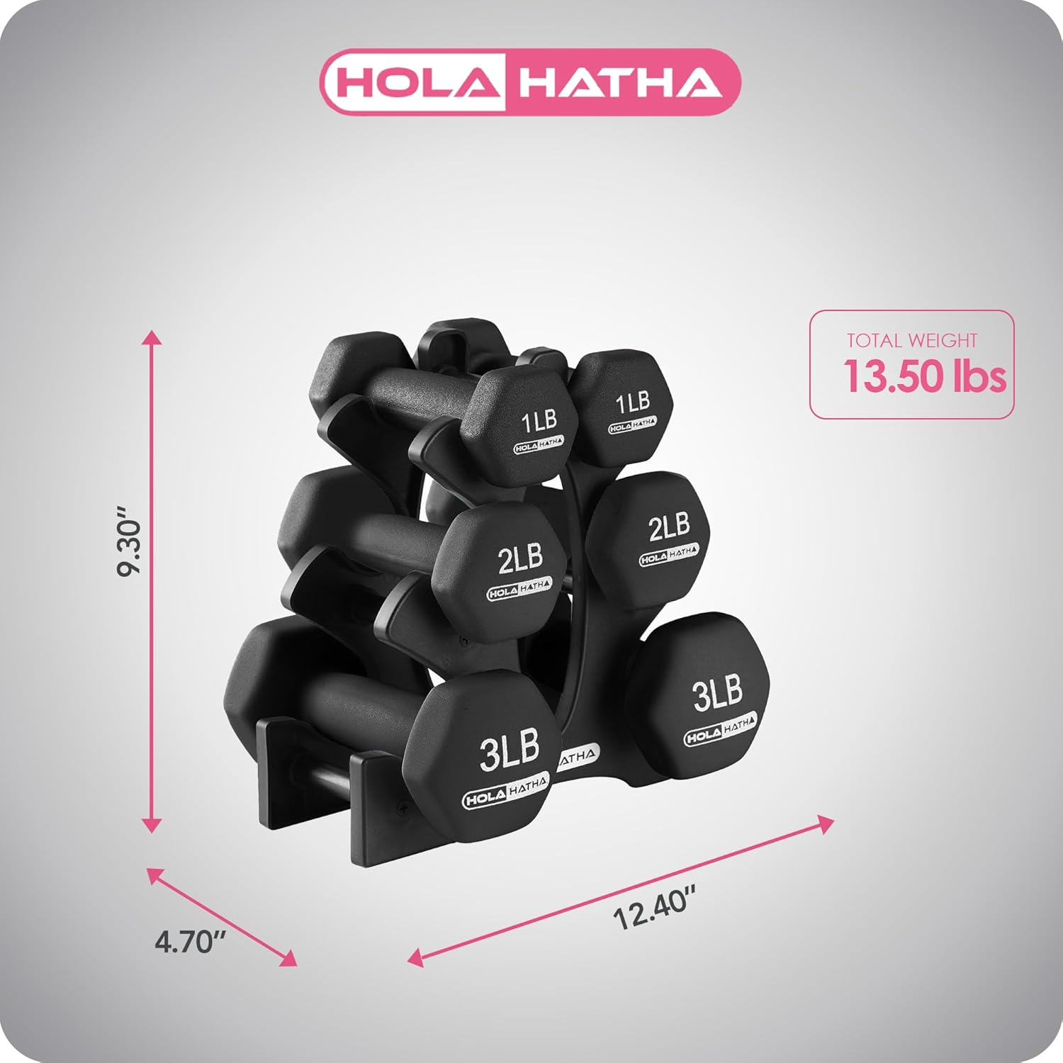 HolaHatha Neoprene Dumbbell Free Hand Weight Set with Rack, Ideal for Home Exercises to Gain Tone and Definition