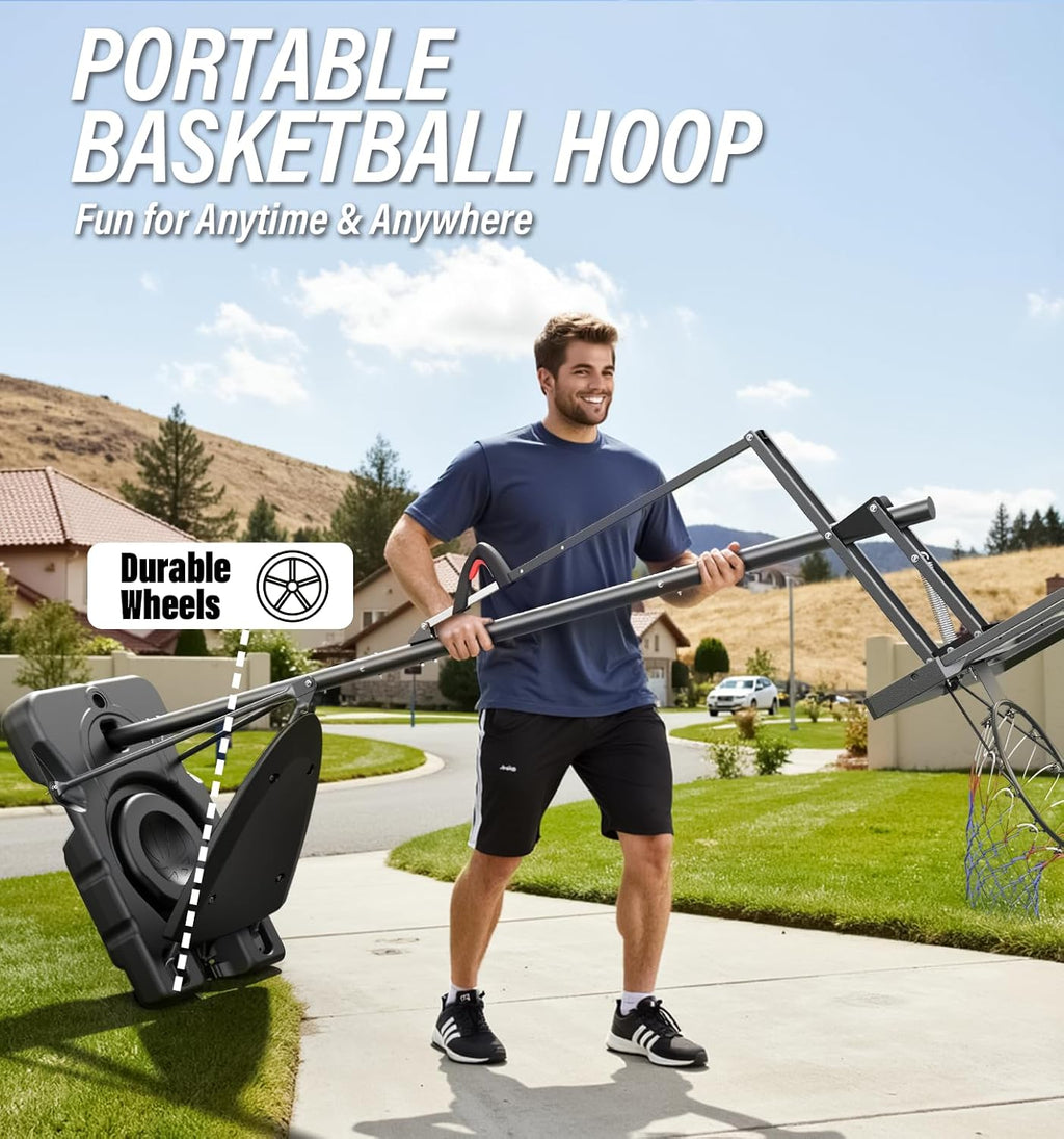 Basketball Hoop Outdoor, 4.4-10 ft Adjustable Height, Portable Basketball Hoop Goal System for Kids Teens and Adults, Weather-Resistant Heavy Base and 45 Inch Shatterproof Backboard