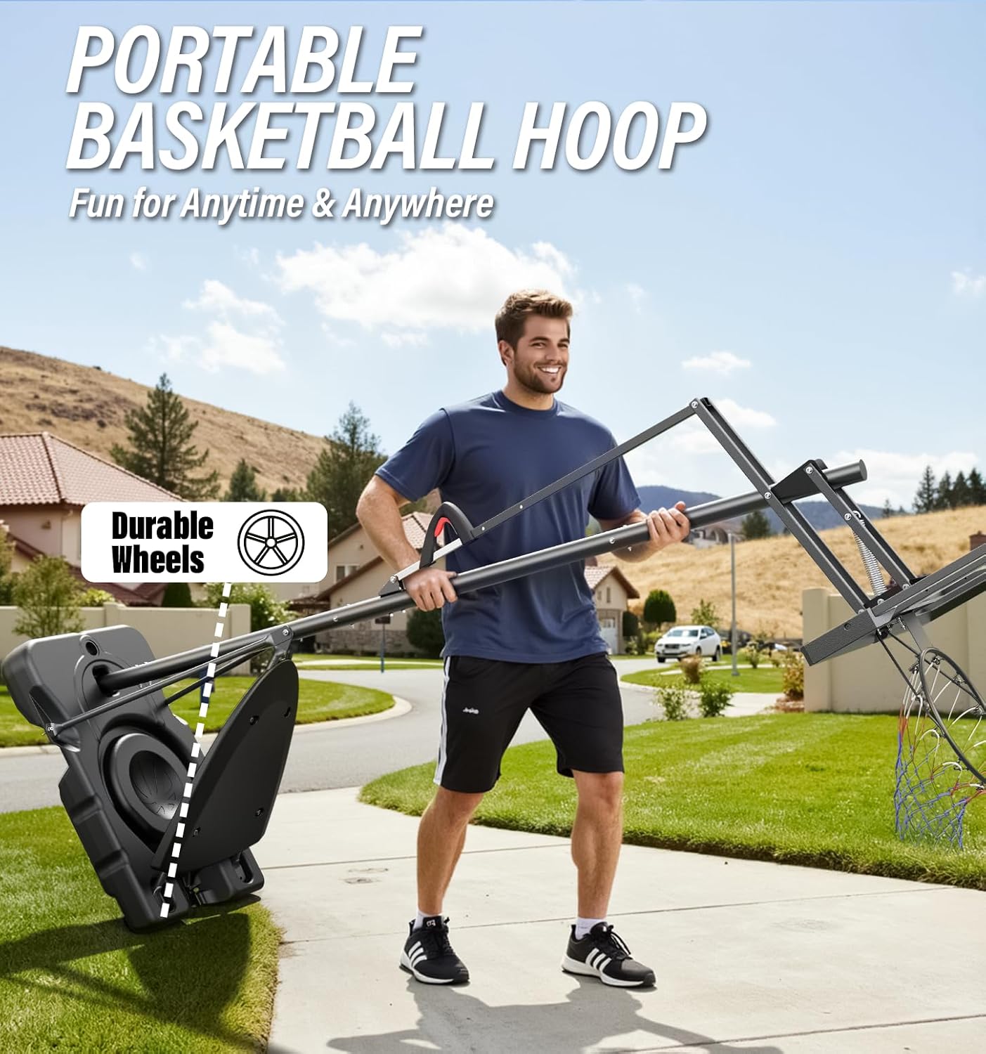 Basketball Hoop Outdoor, 4.4-10 ft Adjustable Height, Portable Basketball Hoop Goal System for Kids Teens and Adults, Weather-Resistant Heavy Base and 45 Inch Shatterproof Backboard