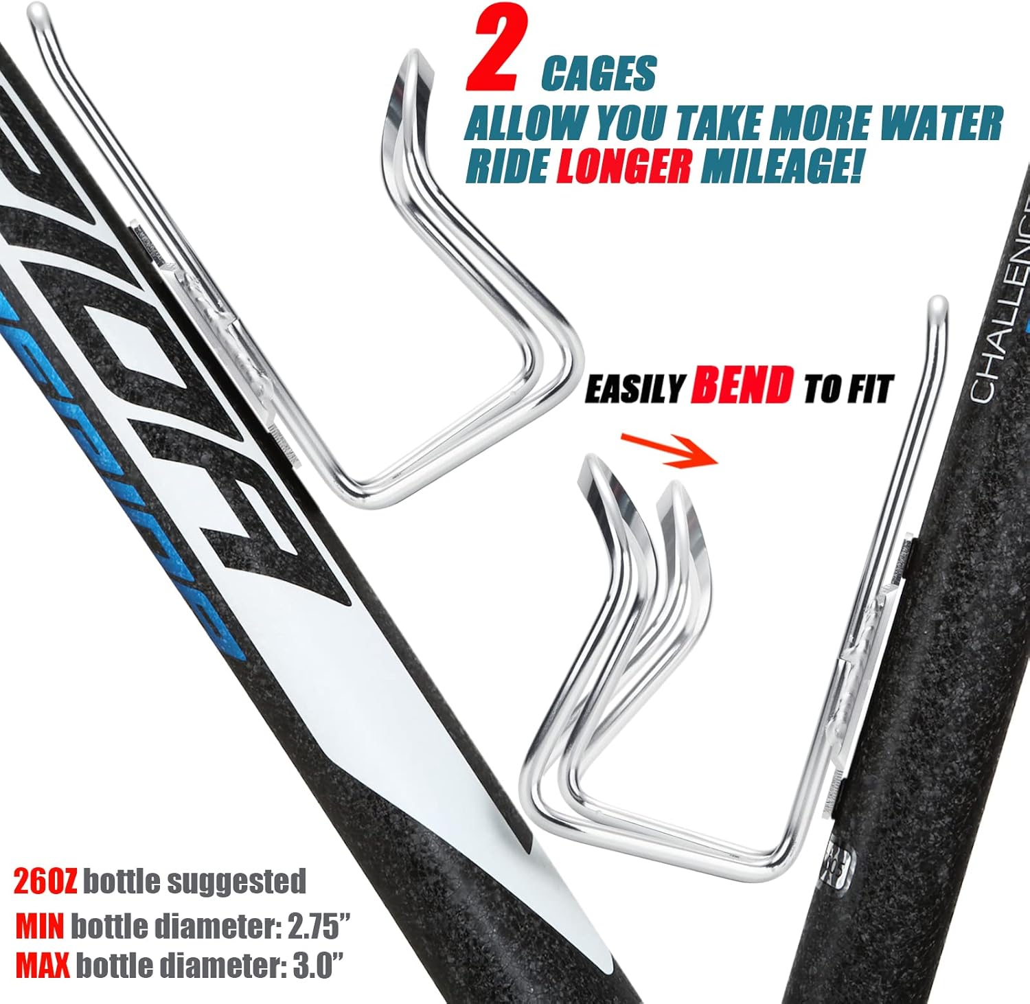 USHAKE Water Bottle Cages, Basic MTB Bike Bicycle Alloy Aluminum Lightweight Water Bottle Holder Cages Brackets(2 Pack- Drilled Holes Required)