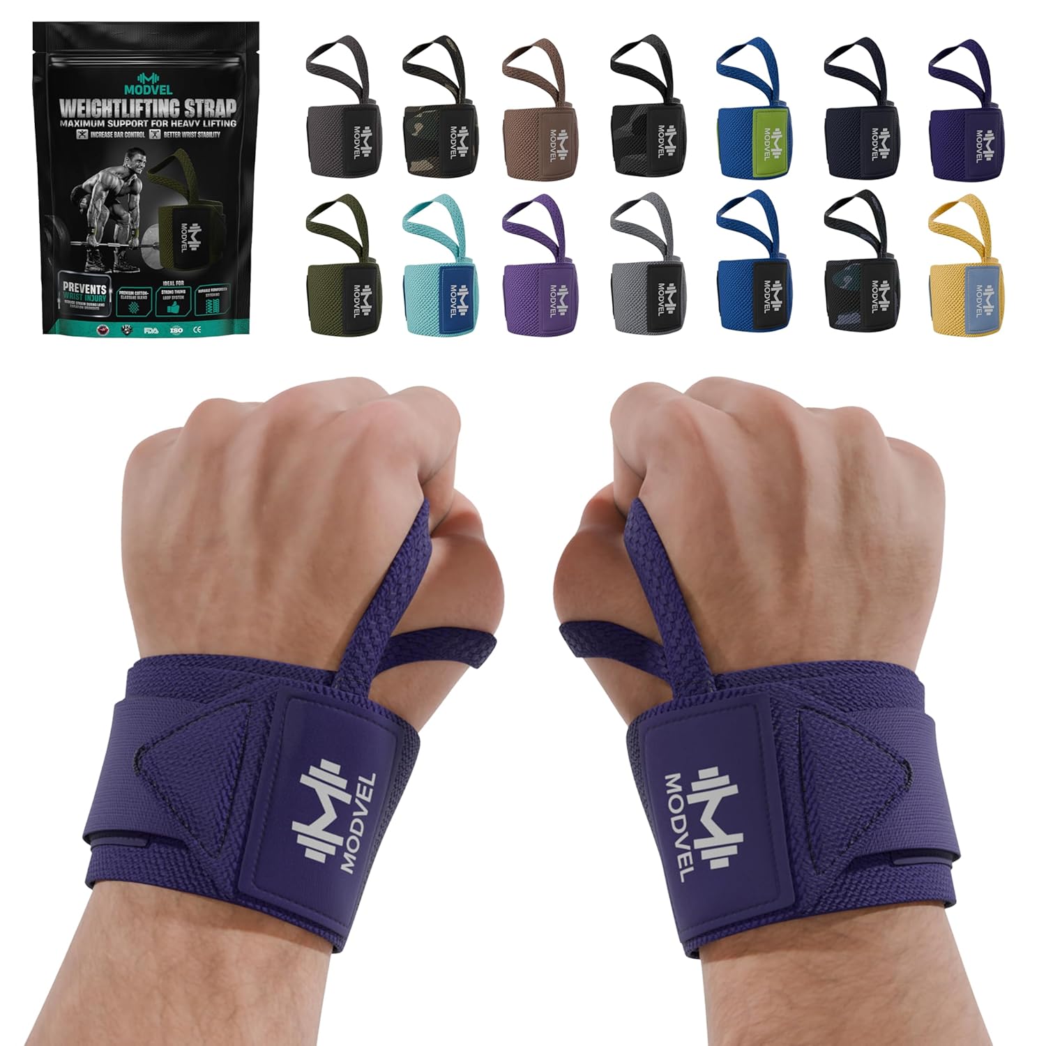Modvel Adjustable Wrist Wraps for Gym & Lifting – Thick, Breathable Support Straps for Wrist Stability, Comfort & Grip – Ideal for Weight Training, CrossFit & Gym Workouts – Black (2-Pack)