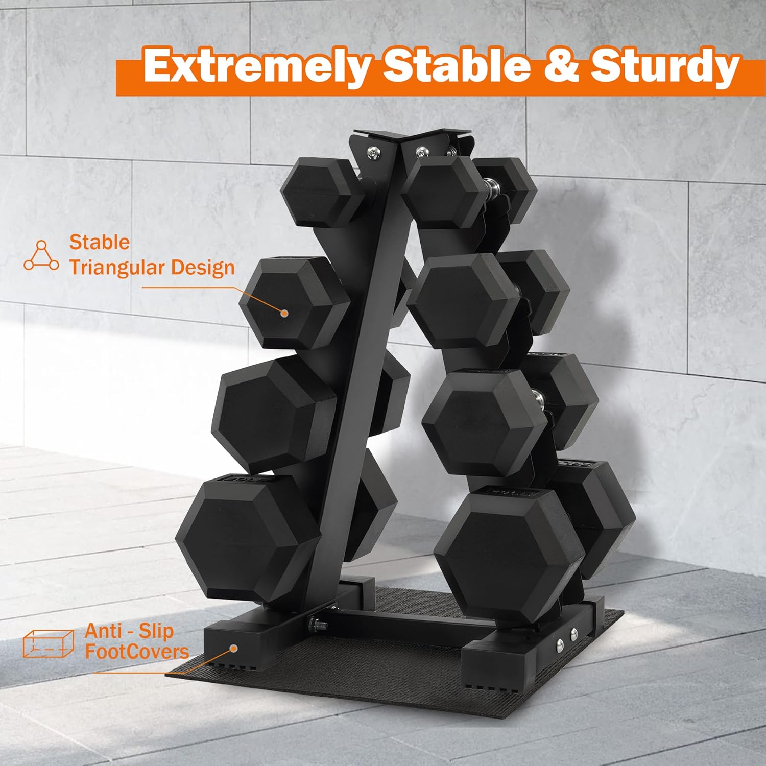 Fitvids Rubber Encased Hex Dumbbell Set with Rack, 5-20LB or 5-25LB Hand Weights with Anti-Slip Grip for Exercise & Fitness, Dumbbell Weights Set for Home Gym, 100LB or 150LB Set Options