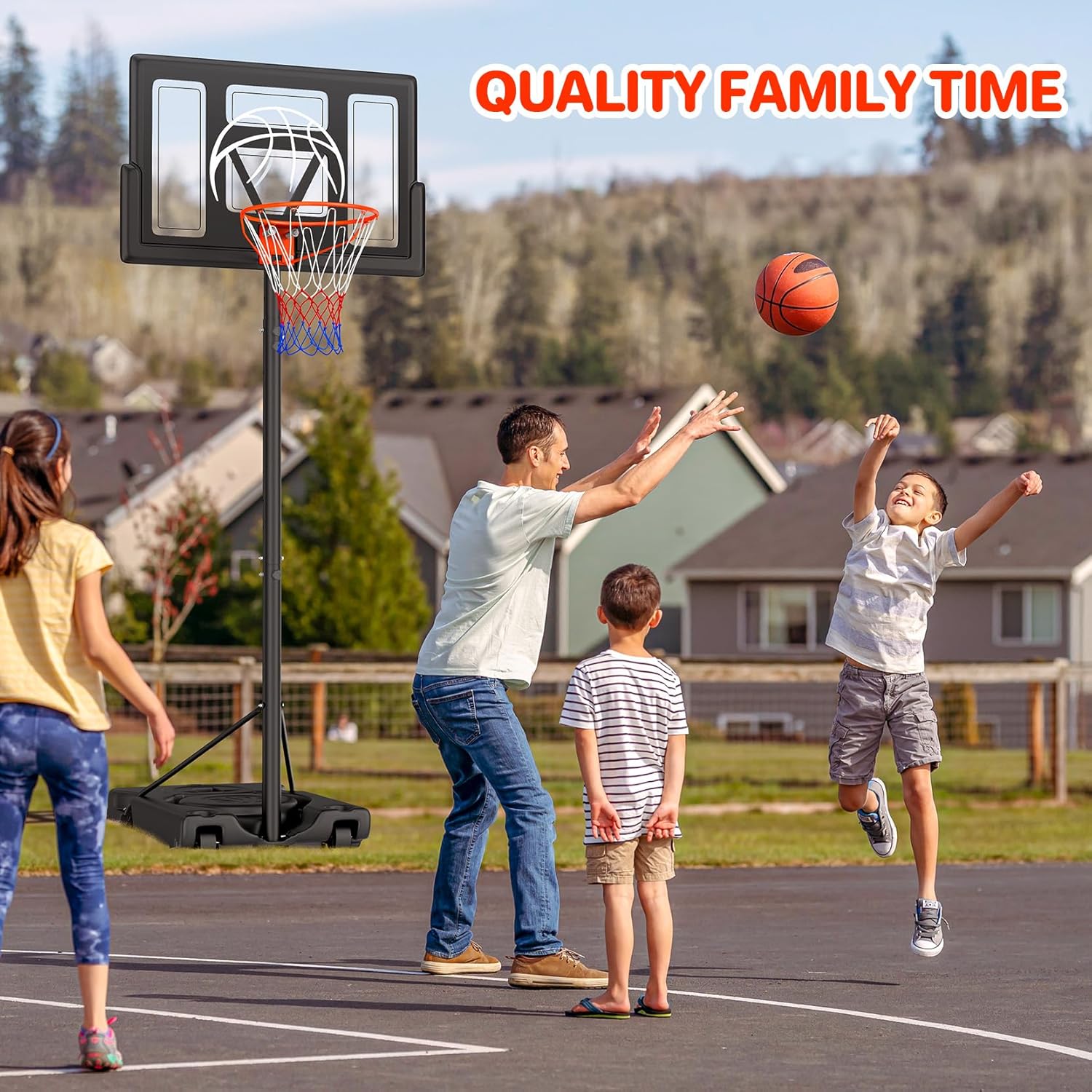 Basketball Hoop Outdoor 10ft Adjustable, Portable Basketball Hoop Goal System for Kids Youth and Adults in Backyard/Driveway/Indoor, 44 Inch Shatterproof Backboard and Larger Base