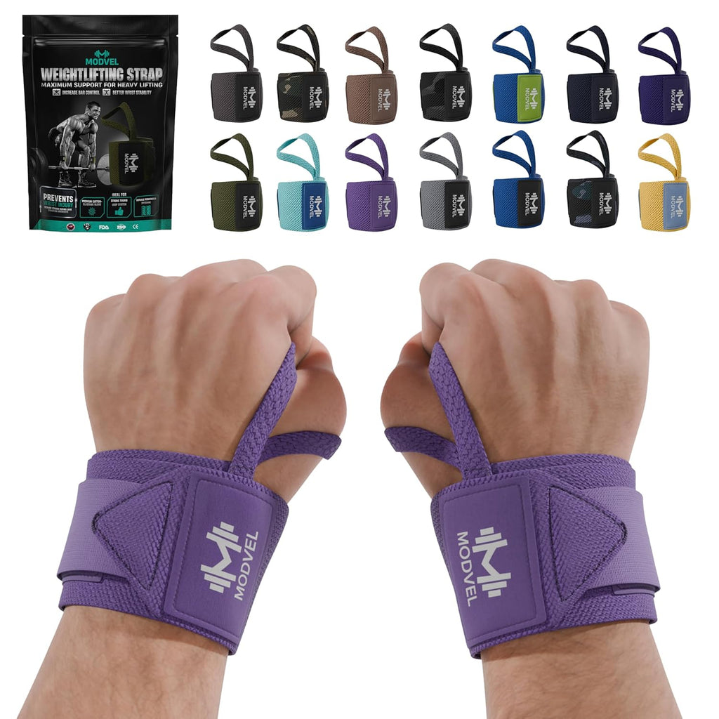 Modvel Adjustable Wrist Wraps for Gym & Lifting – Thick, Breathable Support Straps for Wrist Stability, Comfort & Grip – Ideal for Weight Training, CrossFit & Gym Workouts – Black (2-Pack)