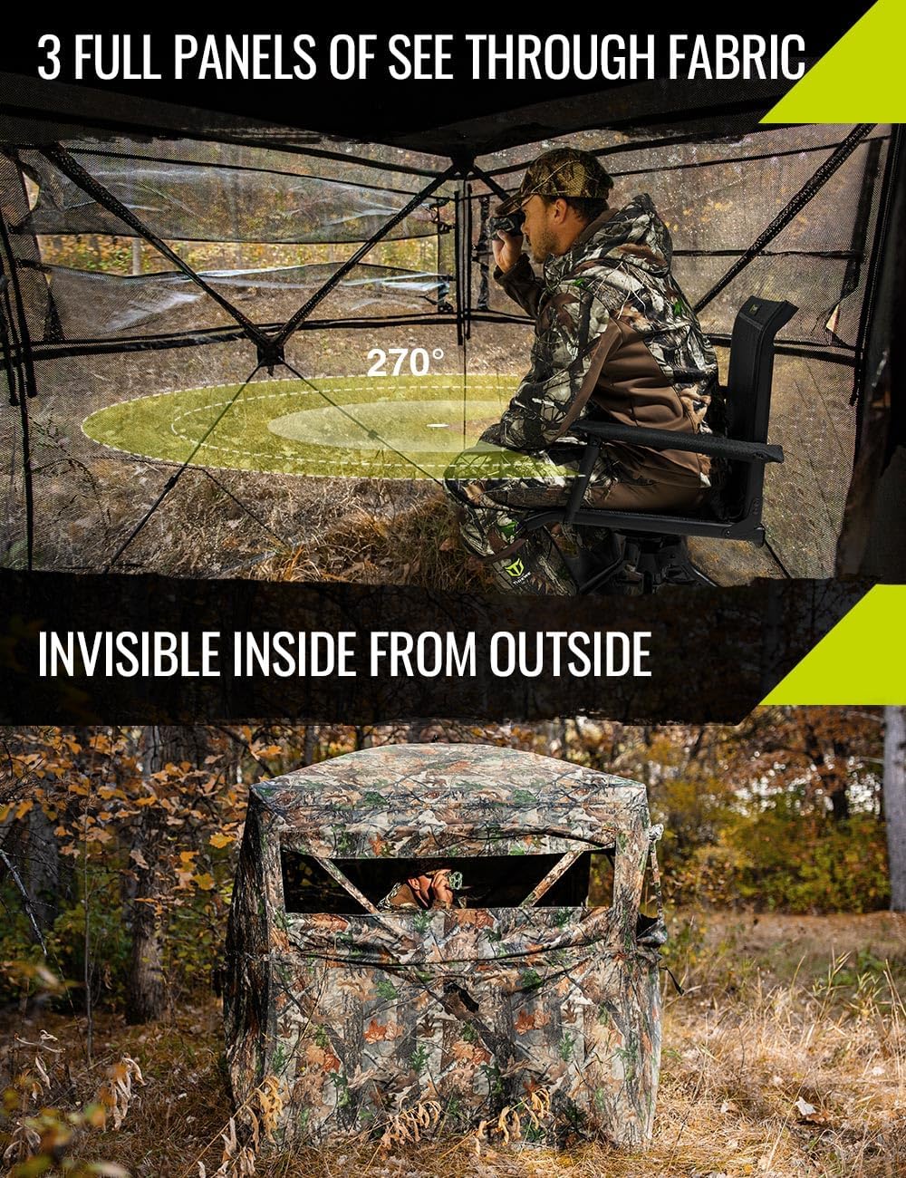TIDEWE Hunting Blind 270°See Through with Carrying Bag, 1-2& 2-3& 3-4 Person Pop Up Ground Blinds, Portable Resilient Hunting Tent (Camouflage)