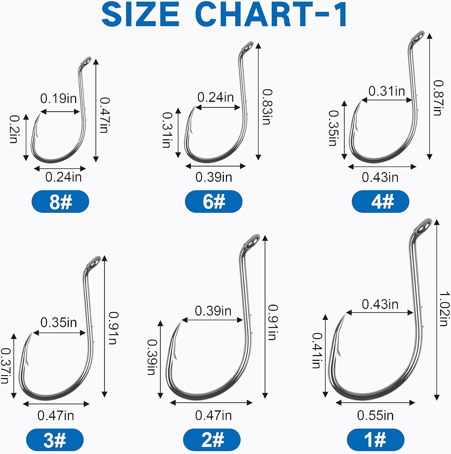 Octopus Fishing Hooks - 120pcs Barbed Baitholder High Carbon Steel Offset Circle Hooks, Extra Sharp Jig Fish Hook for Freshwater Saltwater, Size 8-6/0