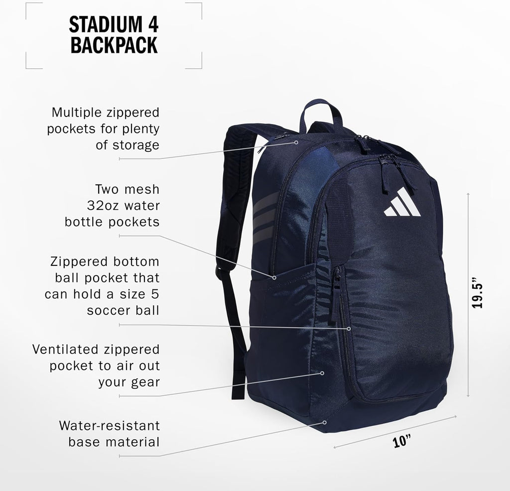 adidas Stadium Team Sports Backpack for Men and Women (36l) Durable Athletic Laptop Bag, Navy Blue/3.0, One Size
