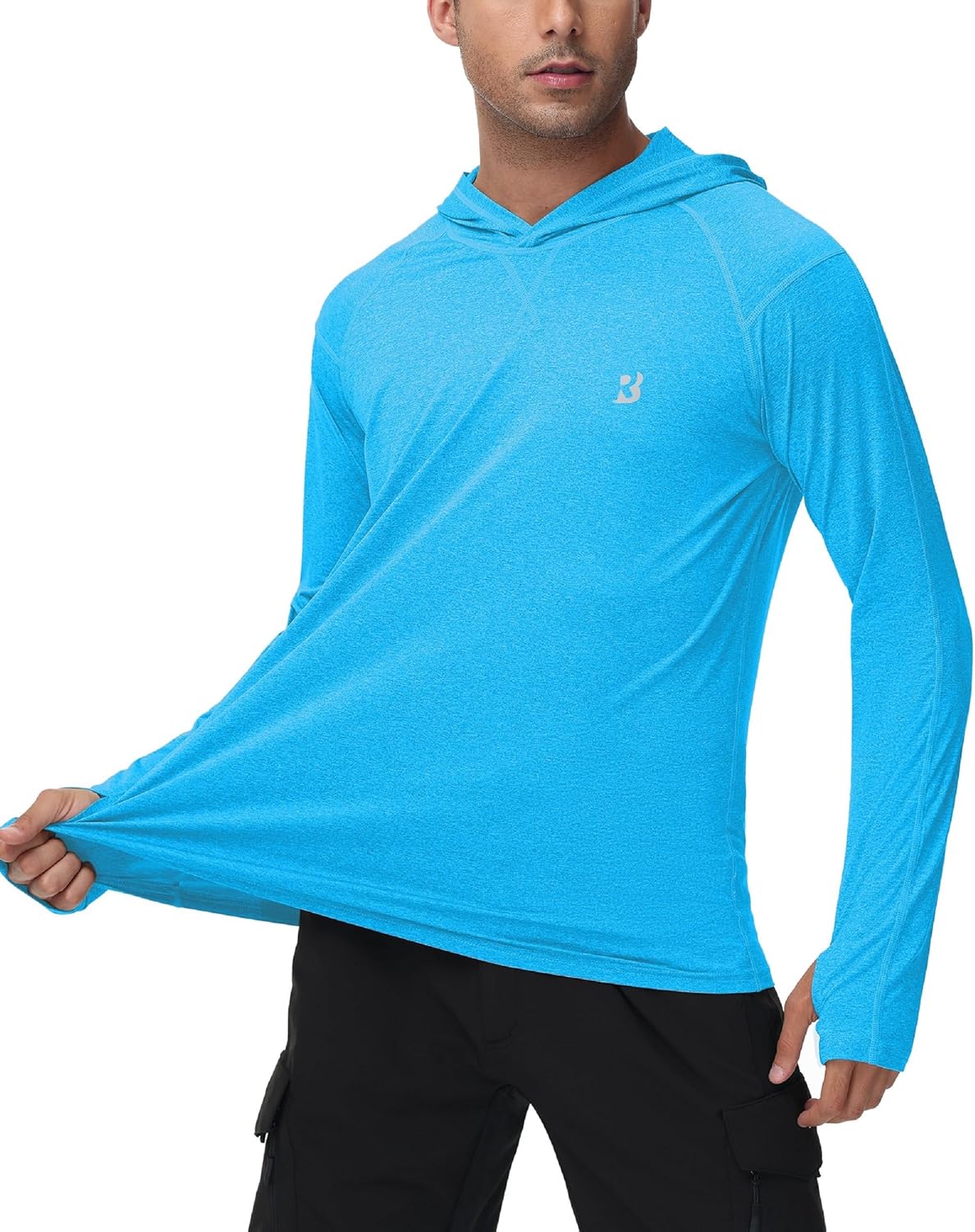 Roadbox Mens UPF 50+ Fishing Shirts, Long Sleeve UV Sun Hoodie, Hiking Running Swim Athletic Workout Shirt