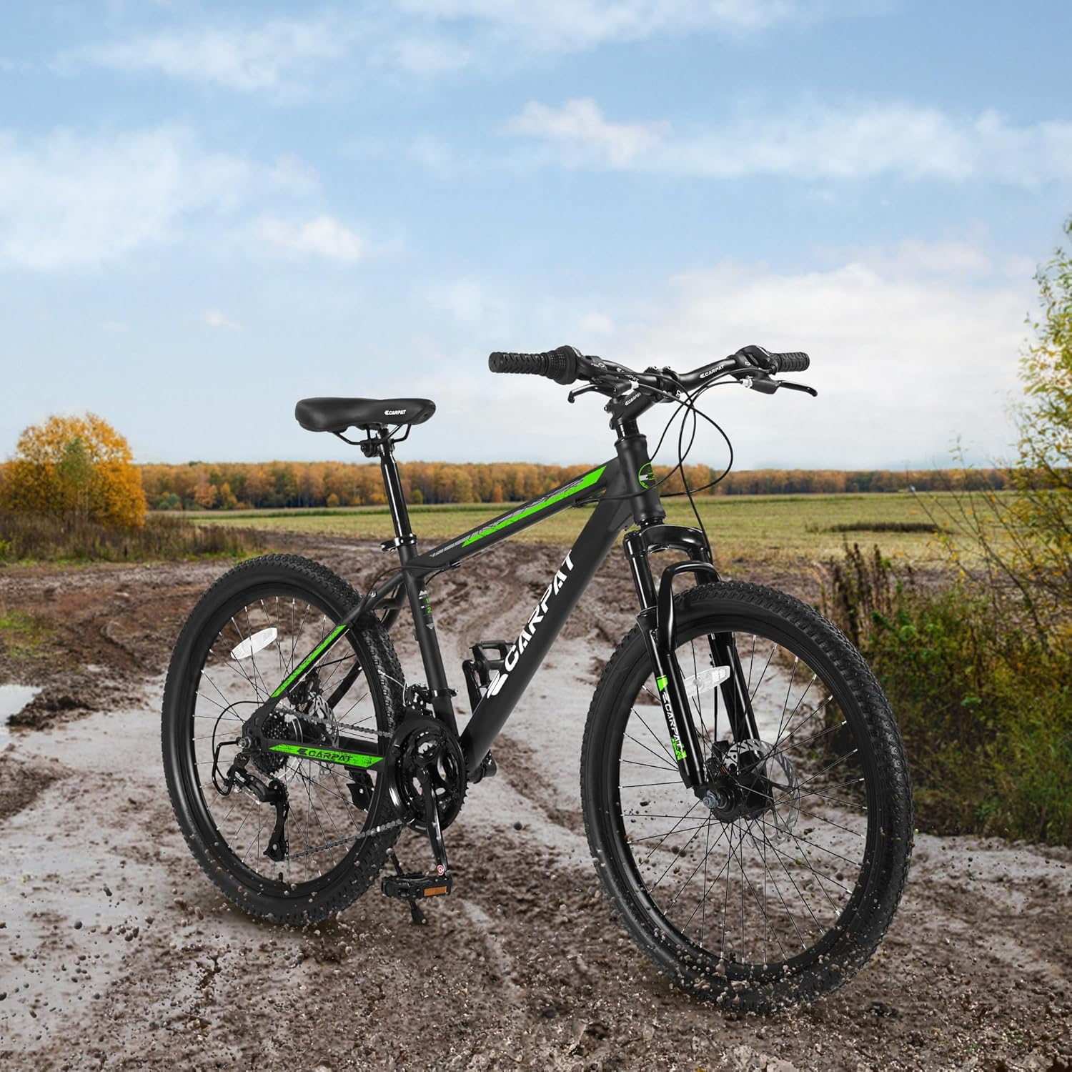 Ecarpat 24/26/27.5 Inch Mountain Bike, Dual/Front Suspension Mens Mountain Bike with 21 Speeds High-Carbon Steel Frame and Disc/V Brakes, Adult Sport Bicycle for Trail Snow Commuter City Road
