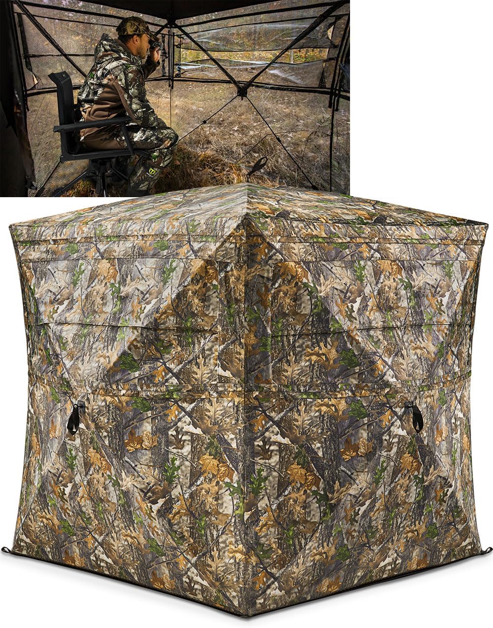 TIDEWE Hunting Blind 270°See Through with Carrying Bag, 1-2& 2-3& 3-4 Person Pop Up Ground Blinds, Portable Resilient Hunting Tent (Camouflage)