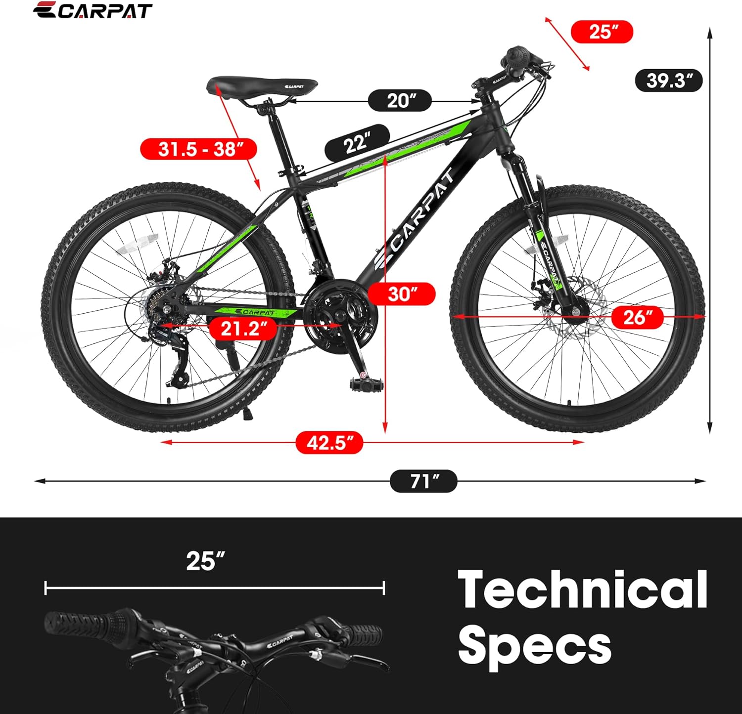 Ecarpat 24/26/27.5 Inch Mountain Bike, Dual/Front Suspension Mens Mountain Bike with 21 Speeds High-Carbon Steel Frame and Disc/V Brakes, Adult Sport Bicycle for Trail Snow Commuter City Road