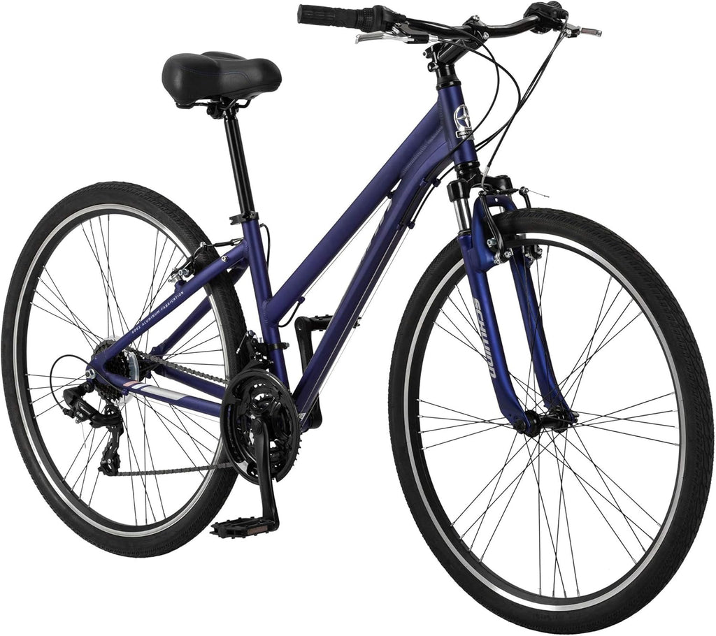 Schwinn Network 1 Hybrid Bike, 700c Mens and Womens Bike, 21-Speed Hybrid Bicycle, Aluminum Frame, Suspension Fork, Alloy Linear Pull Brakes, Adult Bicycle