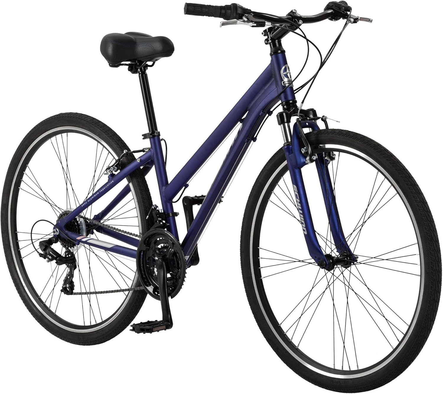 Schwinn Network 1 Hybrid Bike, 700c Mens and Womens Bike, 21-Speed Hybrid Bicycle, Aluminum Frame, Suspension Fork, Alloy Linear Pull Brakes, Adult Bicycle