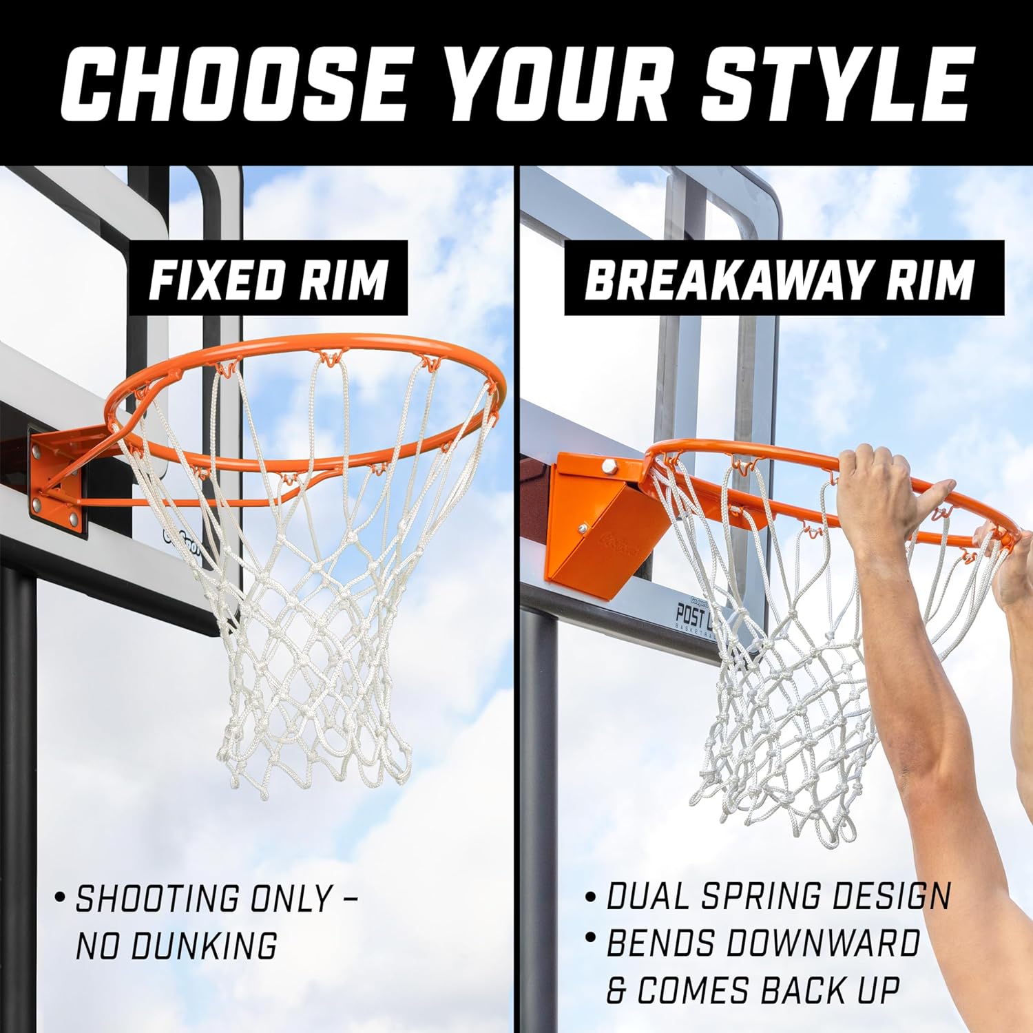 GoSports Regulation 18" Steel Basketball Rim - Choose from Fixed or Breakaway - Use for Replacement or Garage Mount