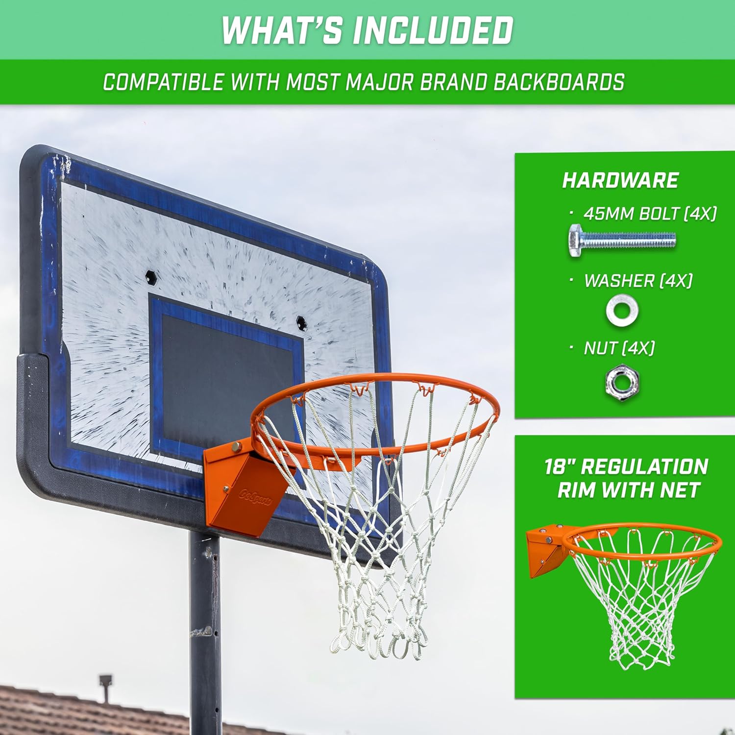 GoSports Regulation 18" Steel Basketball Rim - Choose from Fixed or Breakaway - Use for Replacement or Garage Mount