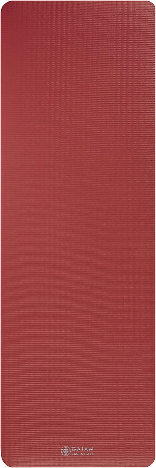 Gaiam Essentials Thick Yoga Mat Fitness & Exercise Mat with Easy-Cinch Yoga Mat Carrier Strap, 72"L x 24"W x 2/5 Inch Thick