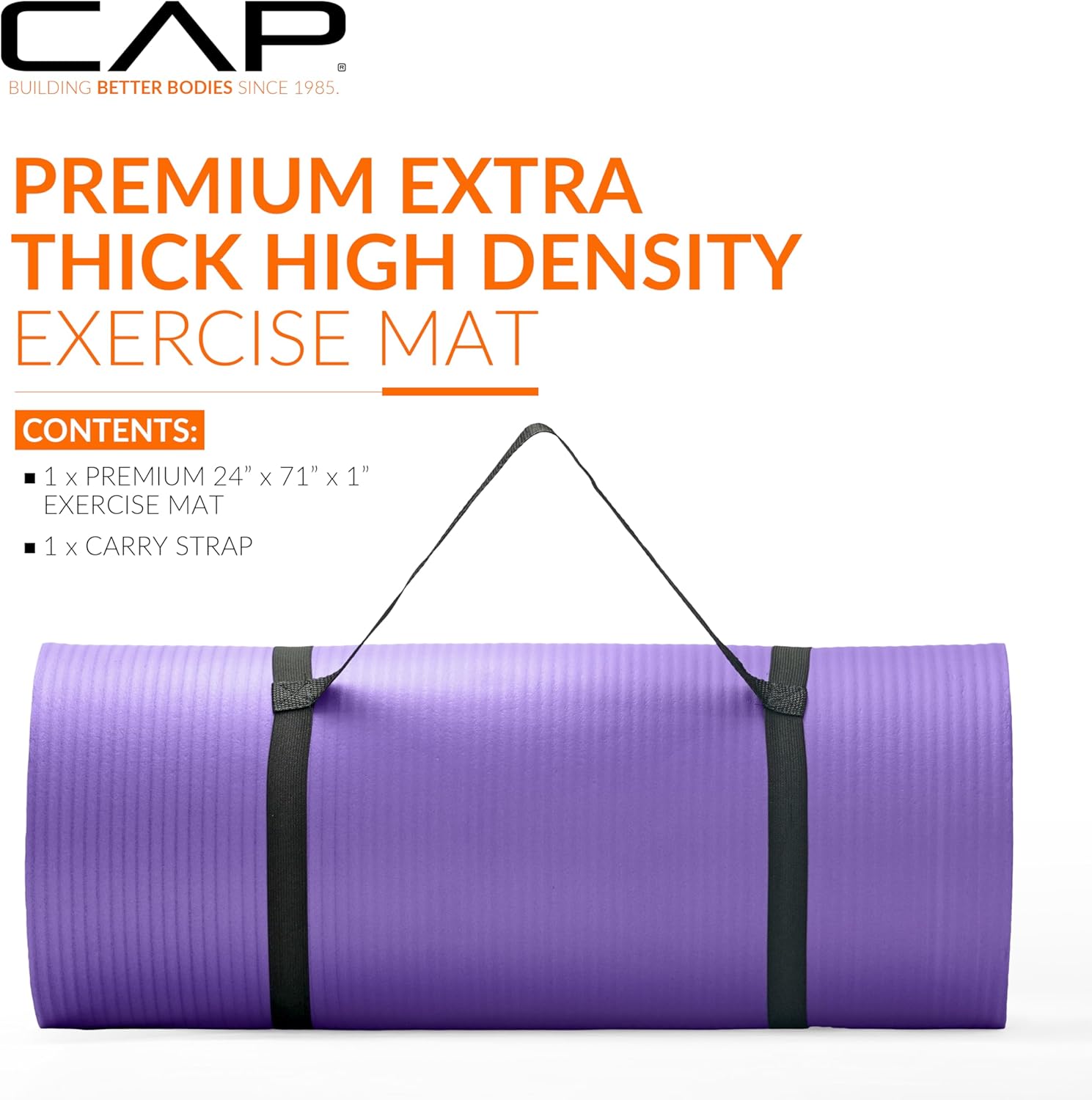 CAP Barbell 1-Inch High Density Exercise Yoga Mat with Strap | Multiple Colors